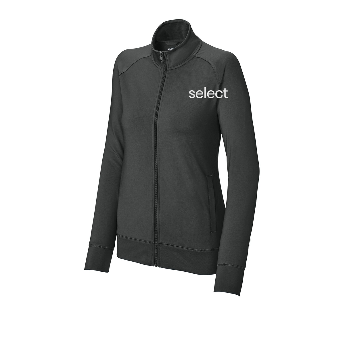 meetselect-sport-tek-womens-cadet-jacket-embroidery-leftchest-LST857-charcoalgrey-flat-front