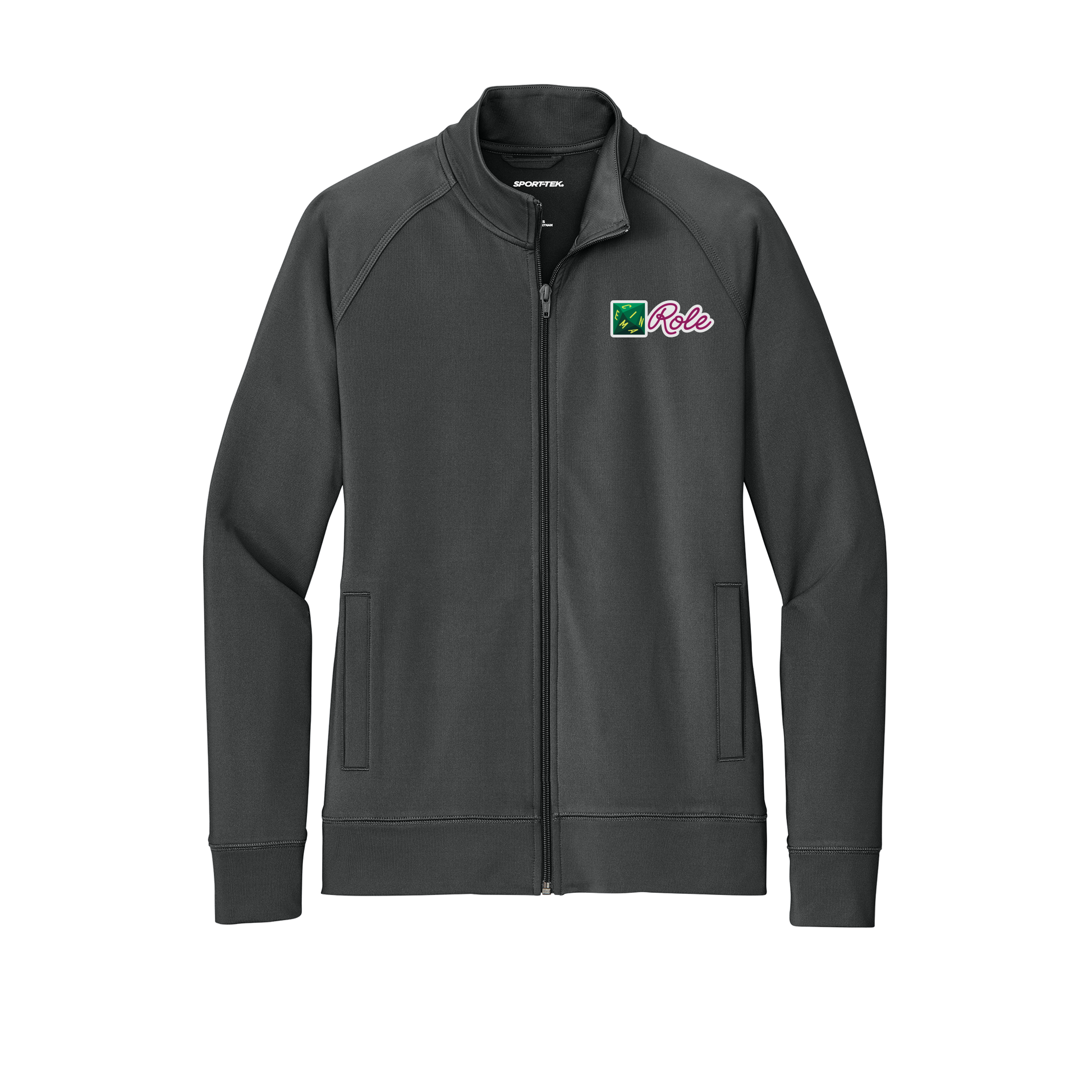 cinemarole-sport-tek-womens-cadet-jacket-embroidery-leftchest-LST857-charcoalgrey-flat-front