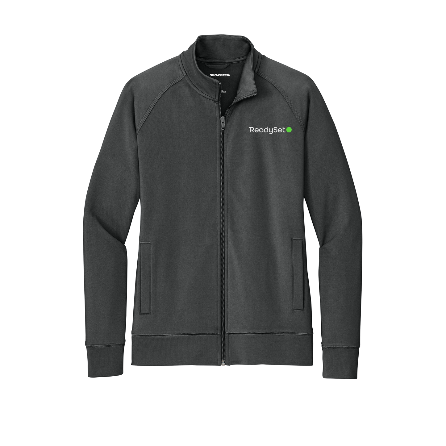 readysetsurgical-sport-tek-womens-cadet-jacket-embroidery-leftchest-LST857-charcoalgrey-flat-front