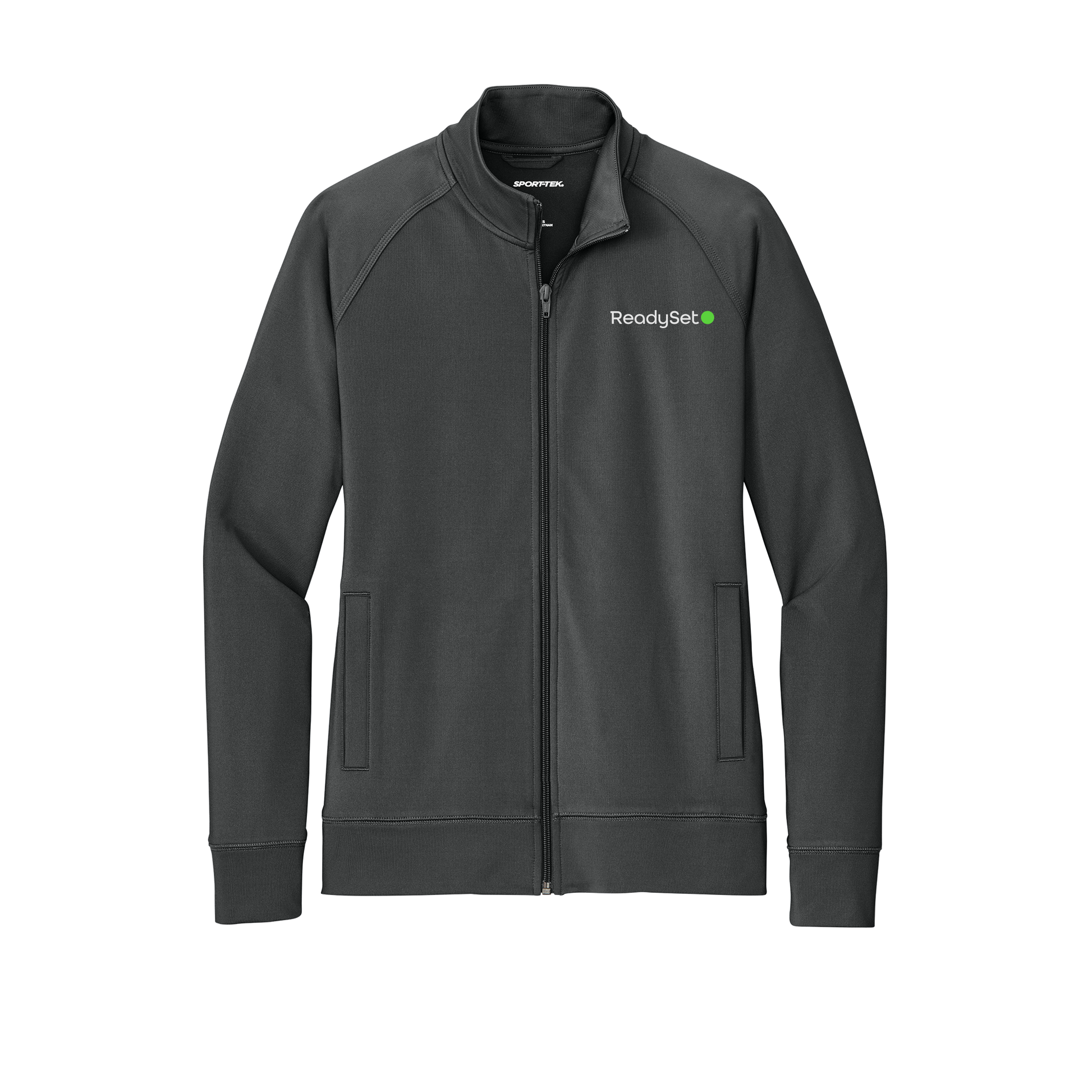 readysetsurgical-sport-tek-womens-cadet-jacket-embroidery-leftchest-LST857-charcoalgrey-flat-front