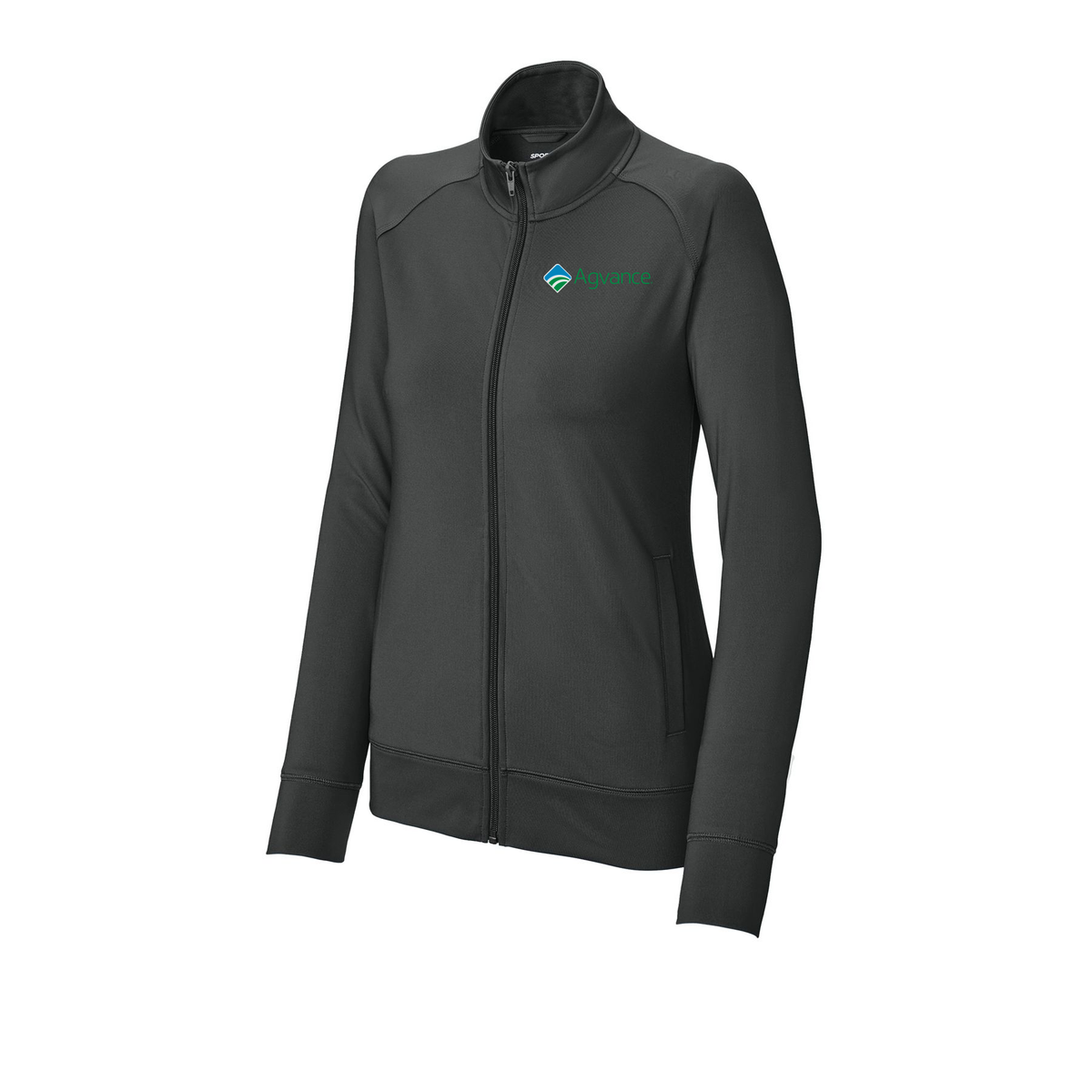 agvance-sport-tek-womens-cadet-jacket-embroidery-leftchest-LST857-charcoalgrey-flat-front