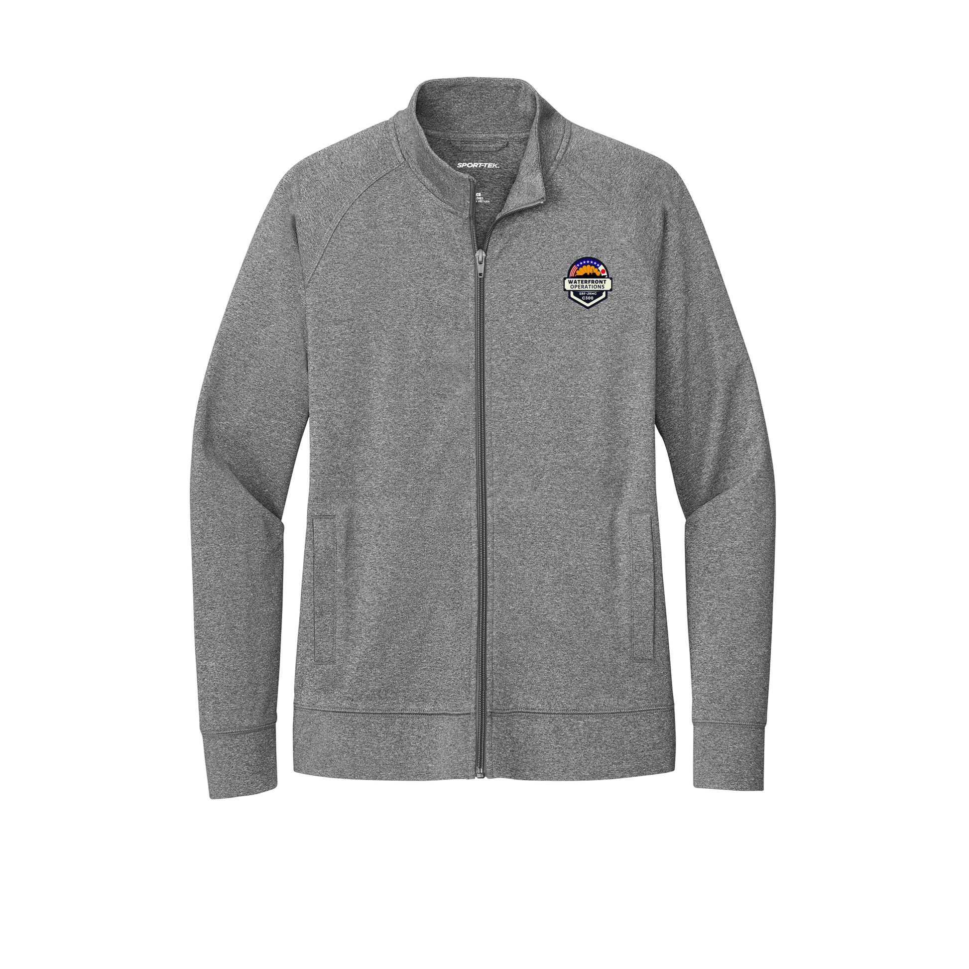 waterfront-operations-sport-tek-womens-cadet-jacket-embroidery-leftchest-LST857-charcoalgreyheather-flat-front