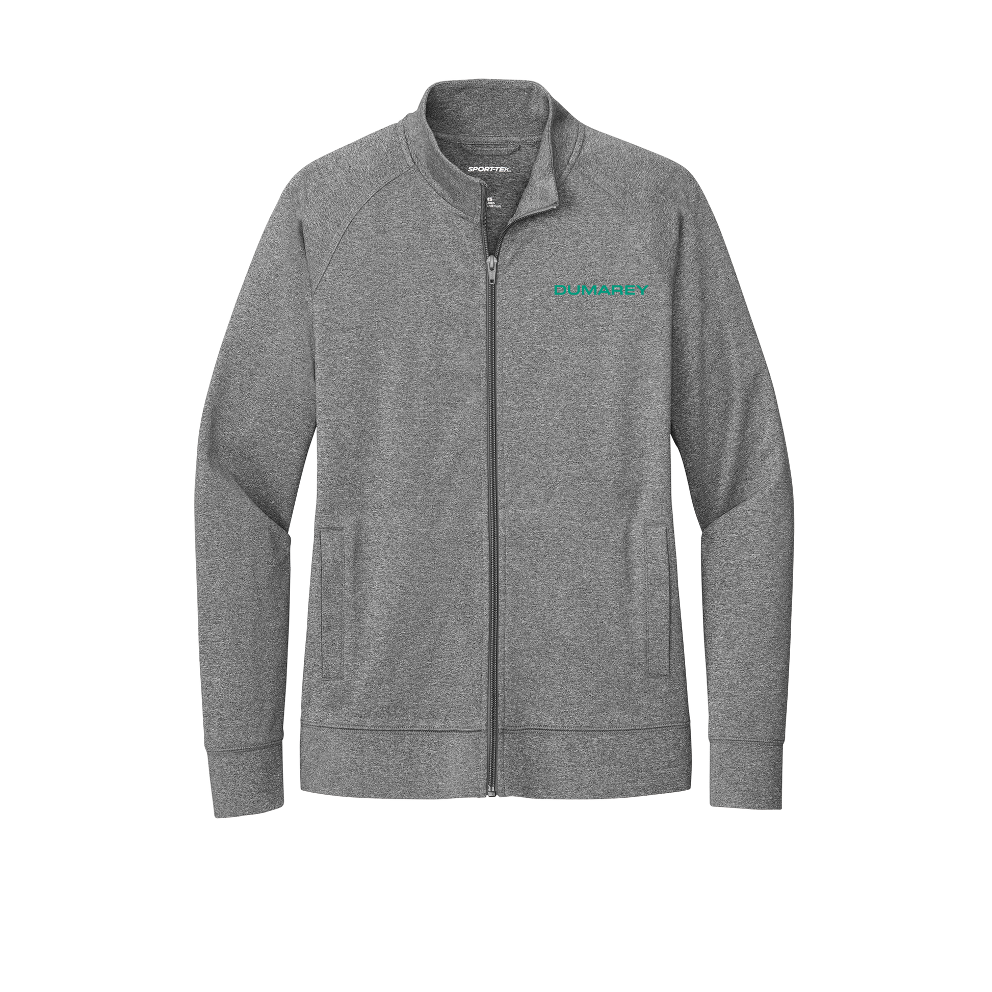 dumarey-sport-tek-womens-cadet-jacket-embroidery-leftchest-LST857-charcoalgreyheather-flat-front