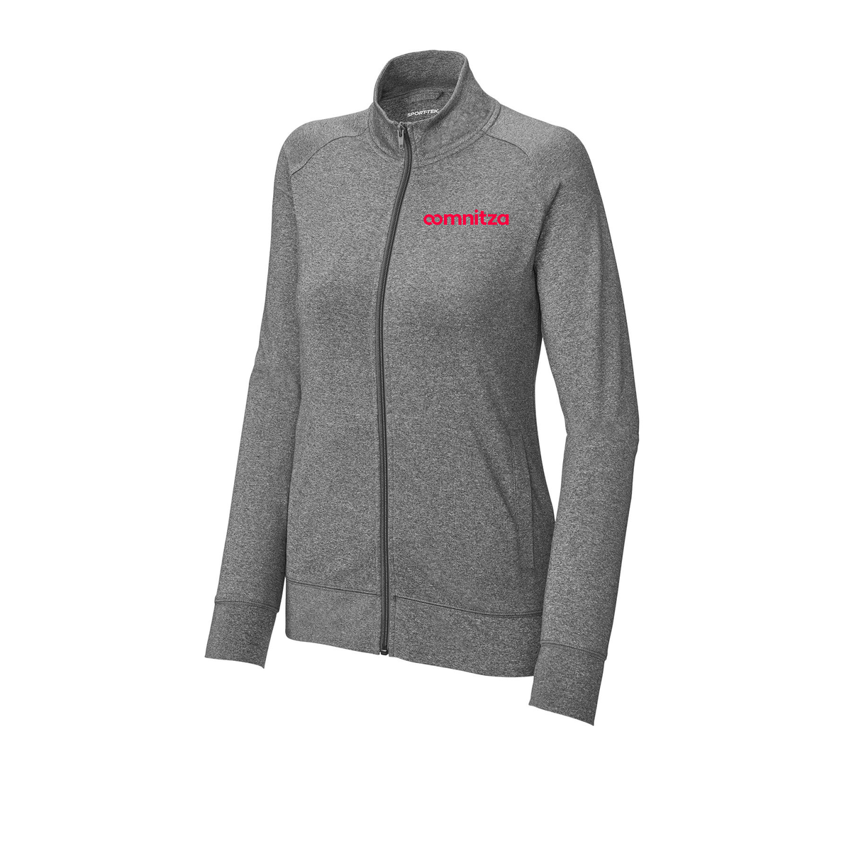 oomnitza-sport-tek-womens-cadet-jacket-embroidery-leftchest-LST857-charcoalgreyheather-flat-front