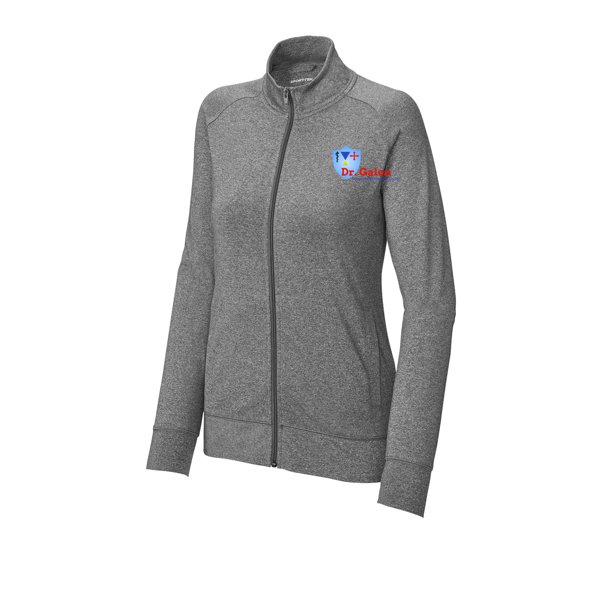 drgalen-sport-tek-womens-cadet-jacket-embroidery-leftchest-LST857-charcoalgreyheather-flat-front