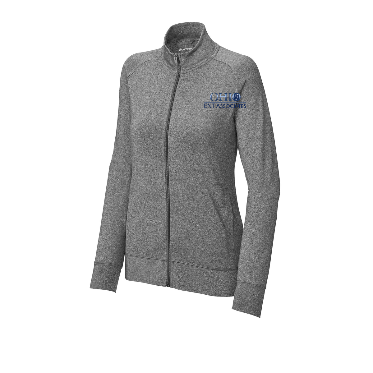 ohioentaudiology-sport-tek-womens-cadet-jacket-embroidery-leftchest-LST857-charcoalgreyheather-flat-front