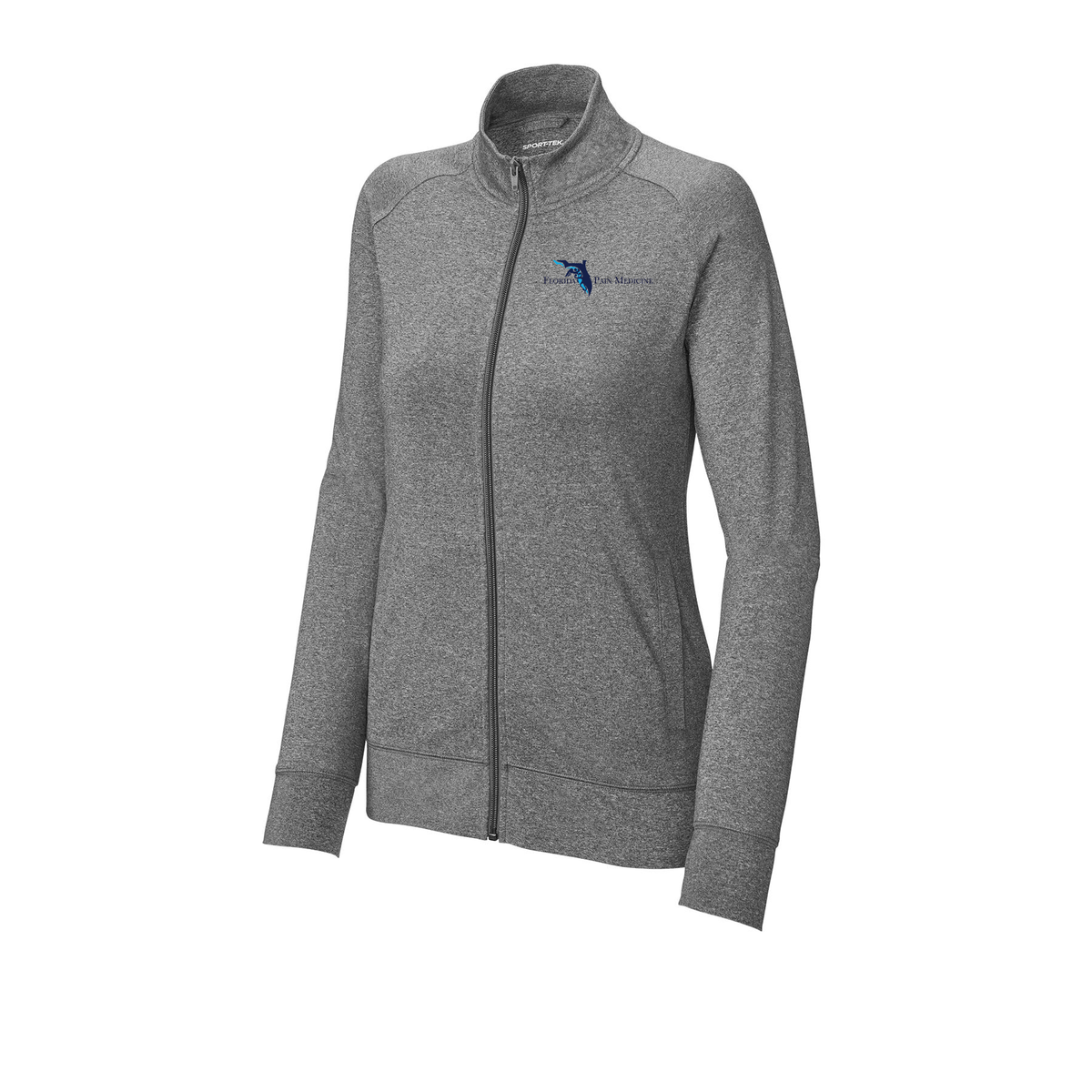floridapainmedicine-sport-tek-womens-cadet-jacket-embroidery-leftchest-LST857-charcoalgreyheather-flat-front