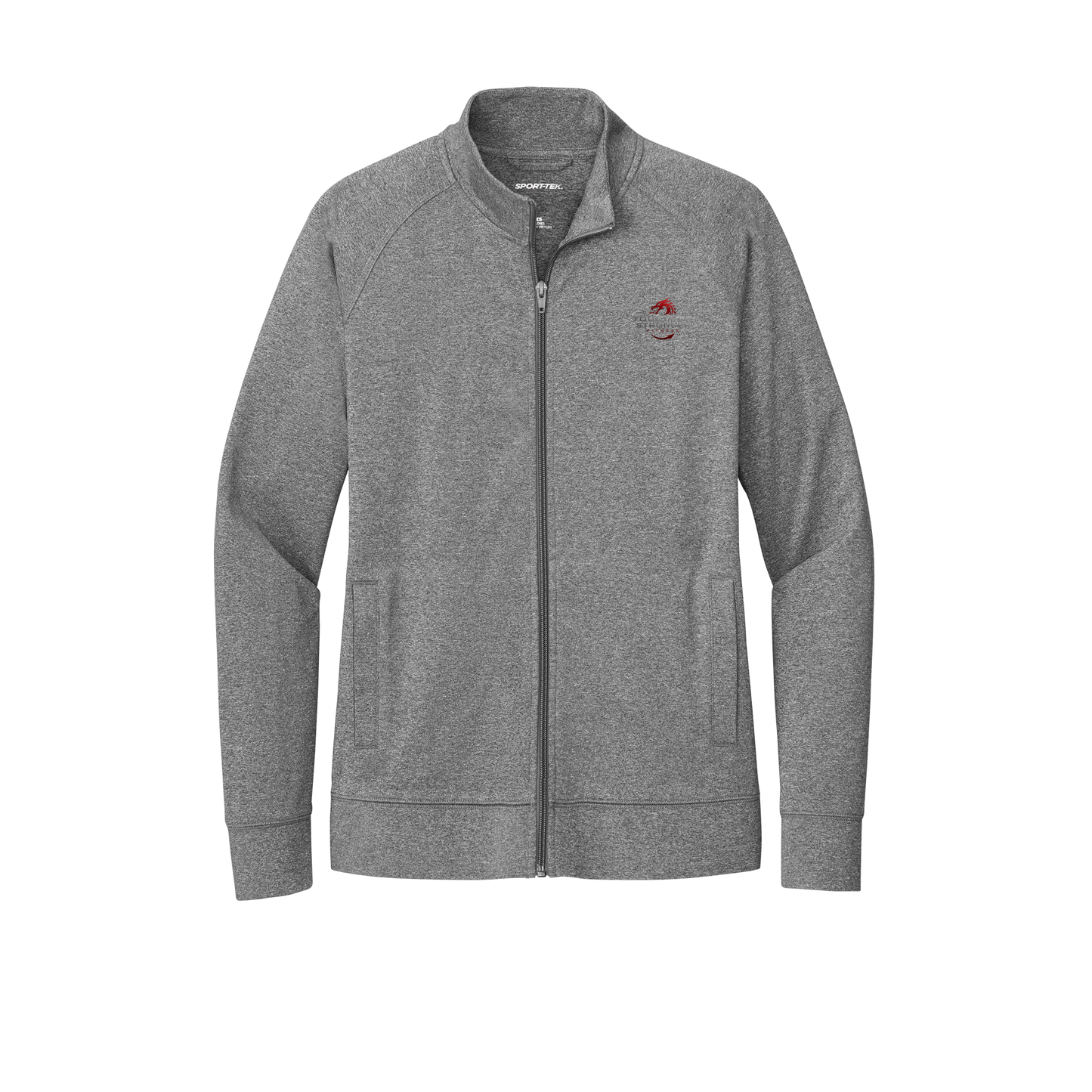 togetherstrongerfitness-sport-tek-womens-cadet-jacket-embroidery-leftchest-LST857-charcoalgreyheather-flat-front
