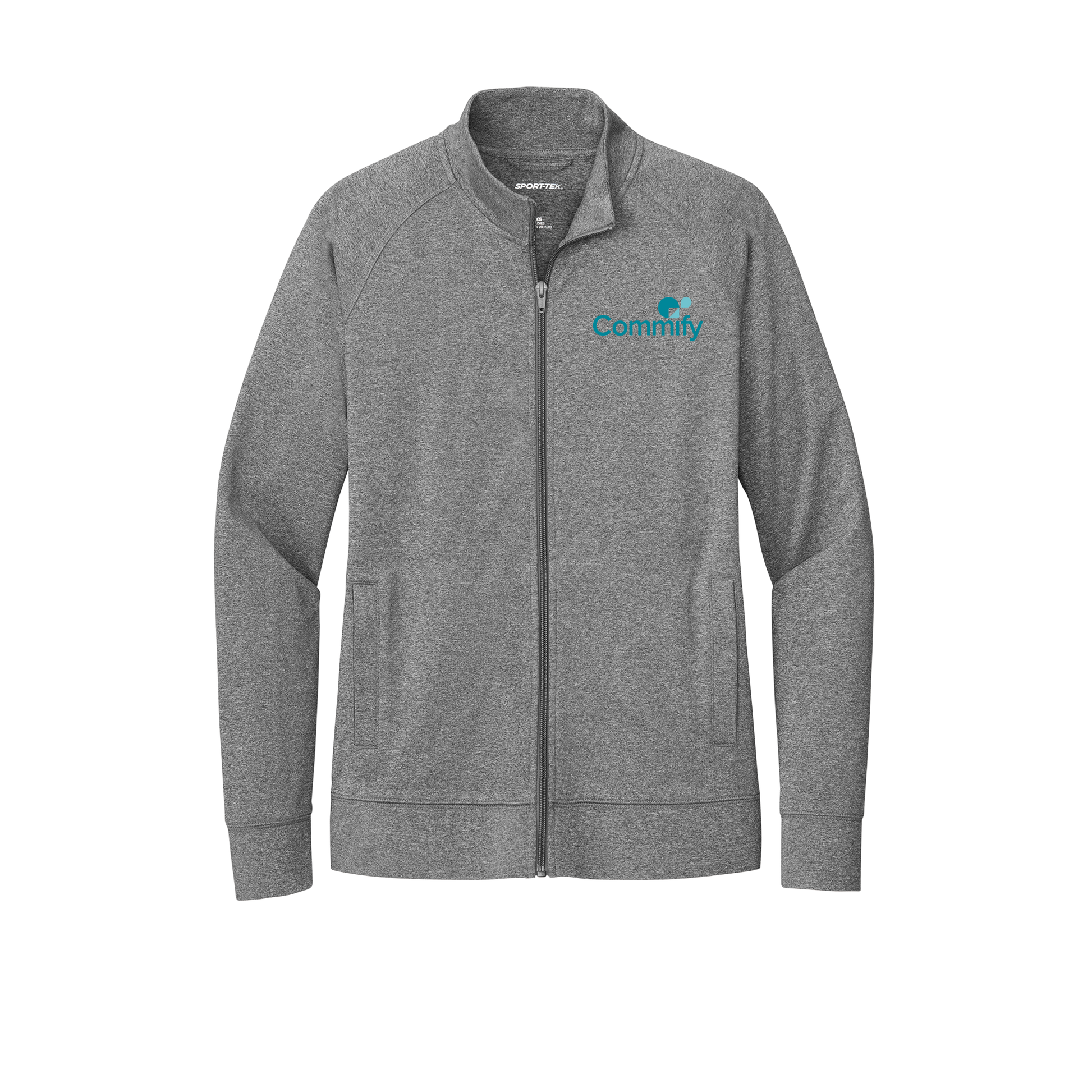 commify-sport-tek-womens-cadet-jacket-embroidery-leftchest-LST857-charcoalgreyheather-flat-front