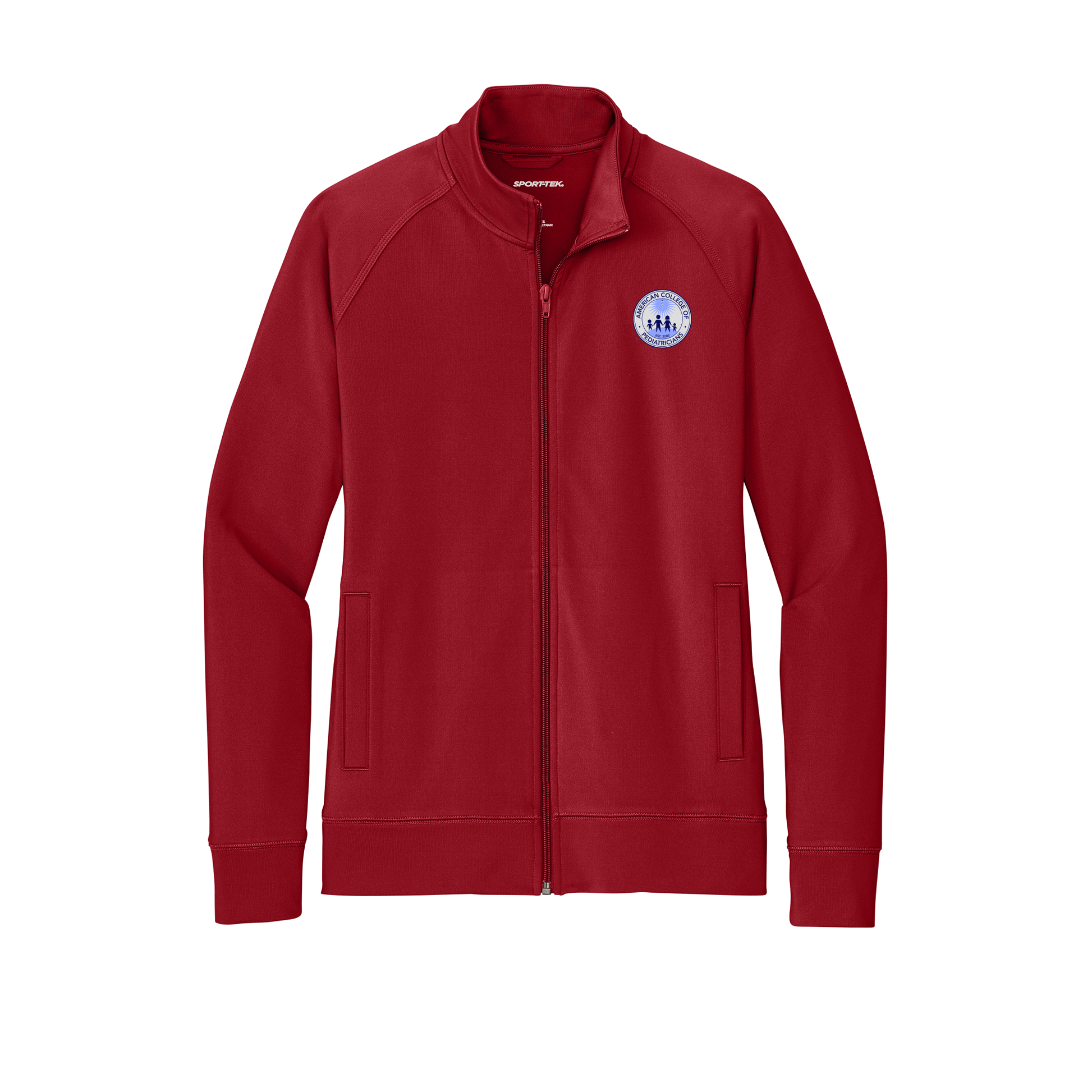 acpeds-sport-tek-womens-cadet-jacket-embroidery-leftchest-LST857-deepred-flat-front
