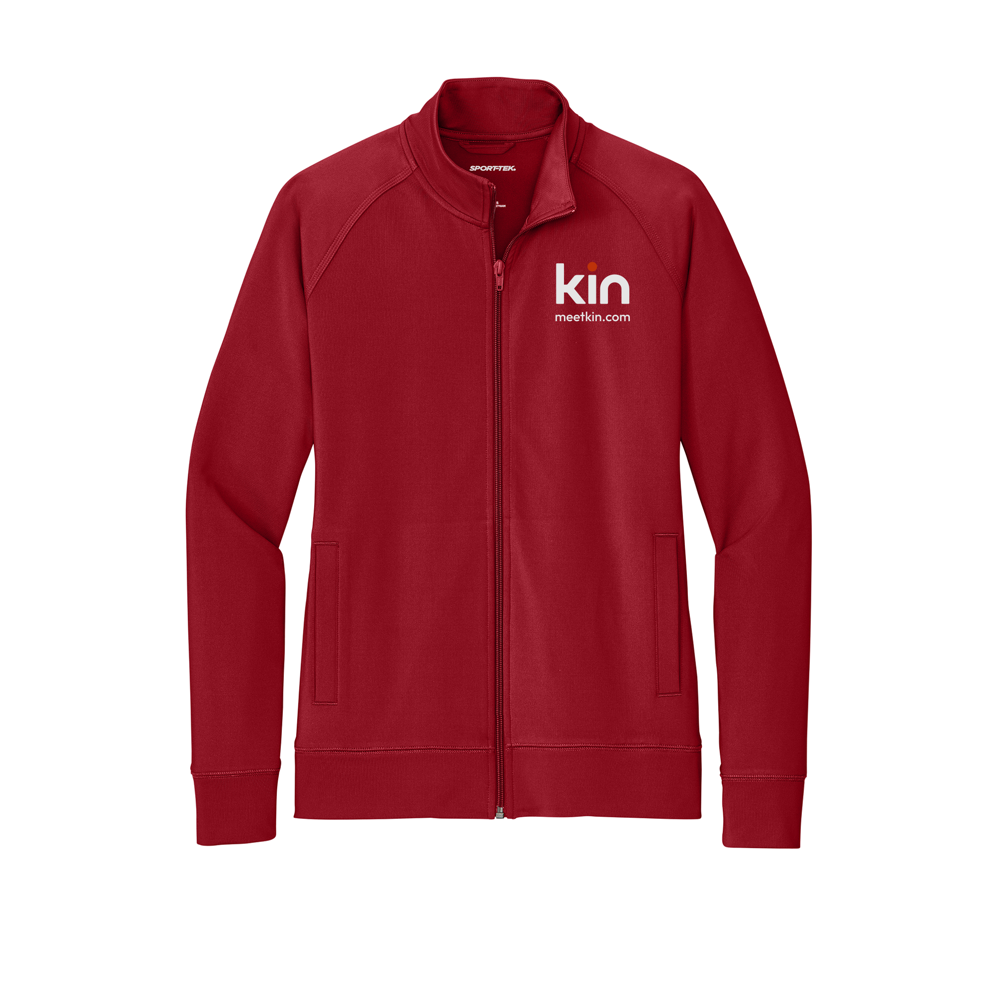 kin-sport-tek-womens-cadet-jacket-embroidery-leftchest-LST857-deepred-flat-front