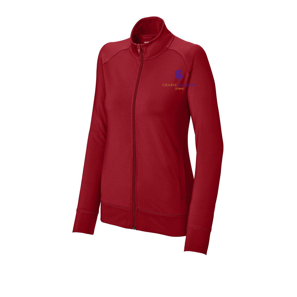 cahazleton-sport-tek-womens-cadet-jacket-embroidery-leftchest-LST857-deepred-flat-front