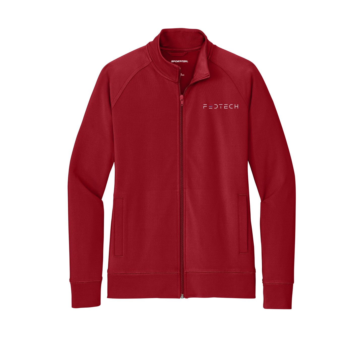 fedtech-sport-tek-womens-cadet-jacket-embroidery-leftchest-LST857-deepred-flat-front