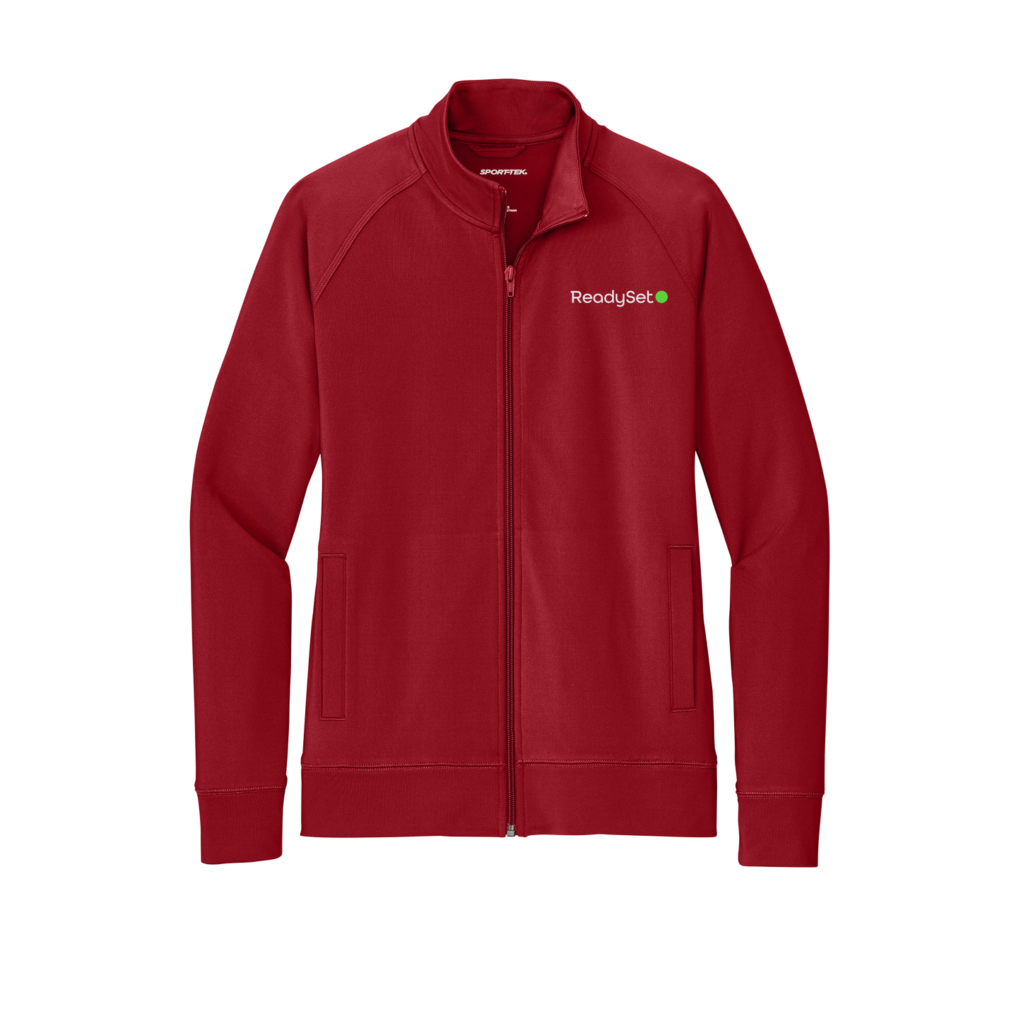 readysetsurgical-sport-tek-womens-cadet-jacket-embroidery-leftchest-LST857-deepred-flat-front