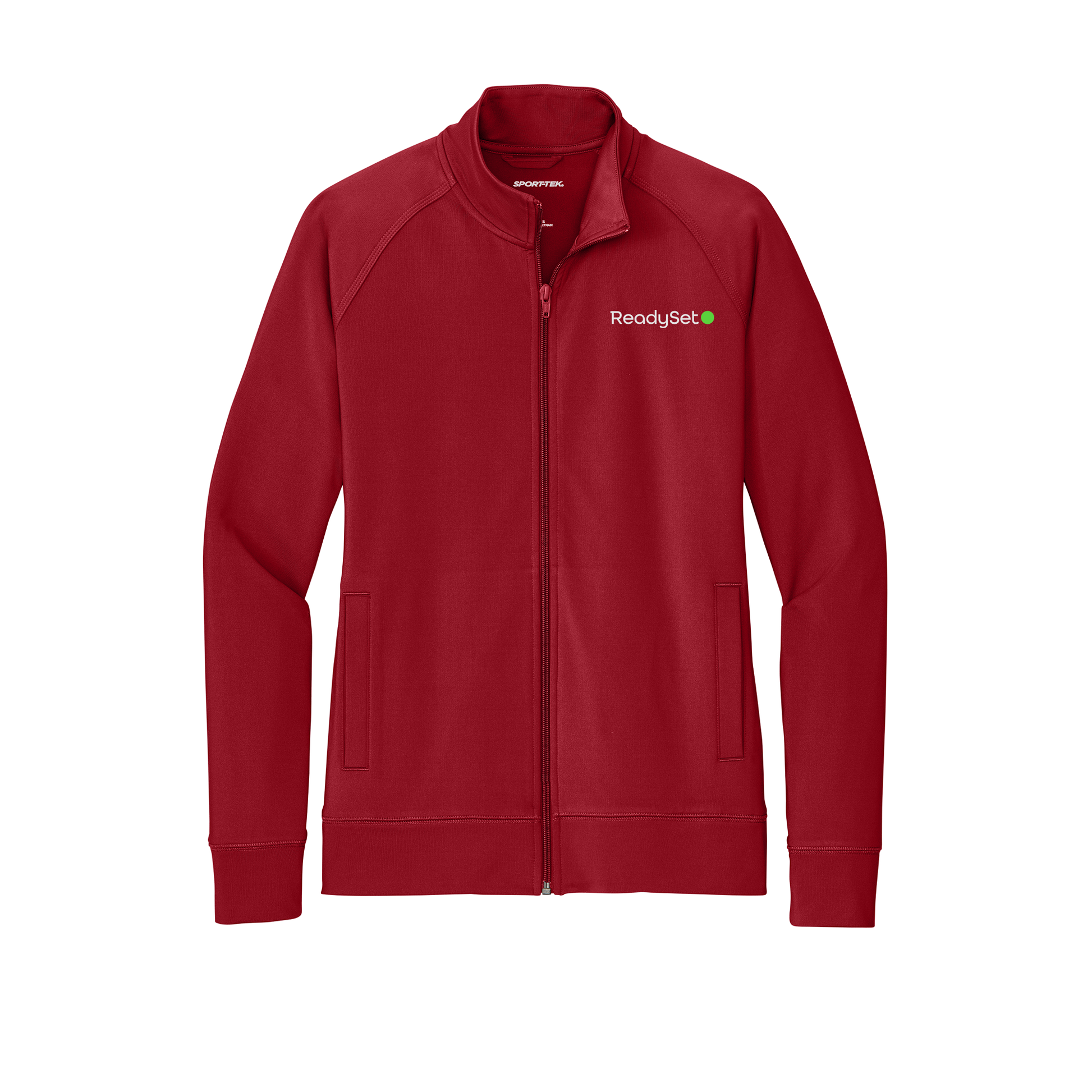 readysetsurgical-sport-tek-womens-cadet-jacket-embroidery-leftchest-LST857-deepred-flat-front