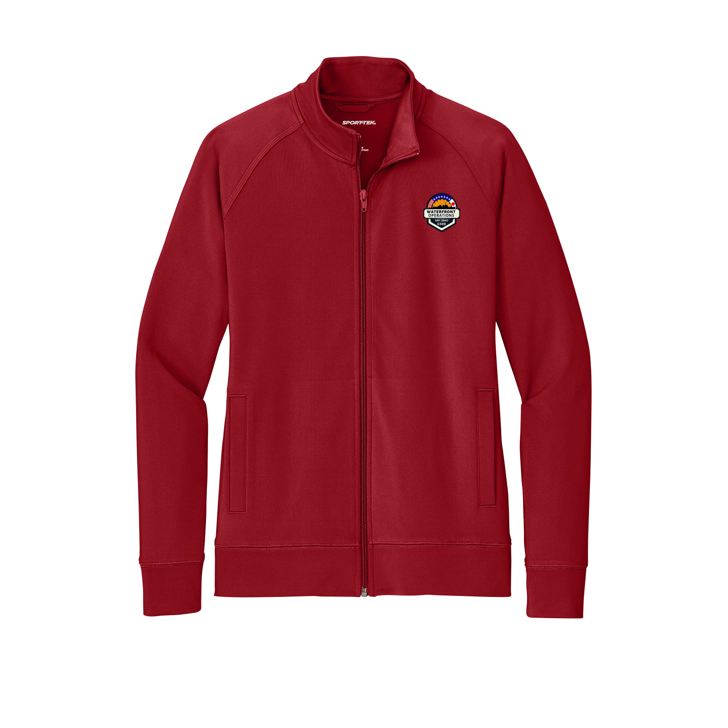 waterfront-operations-sport-tek-womens-cadet-jacket-embroidery-leftchest-LST857-deepred-flat-front