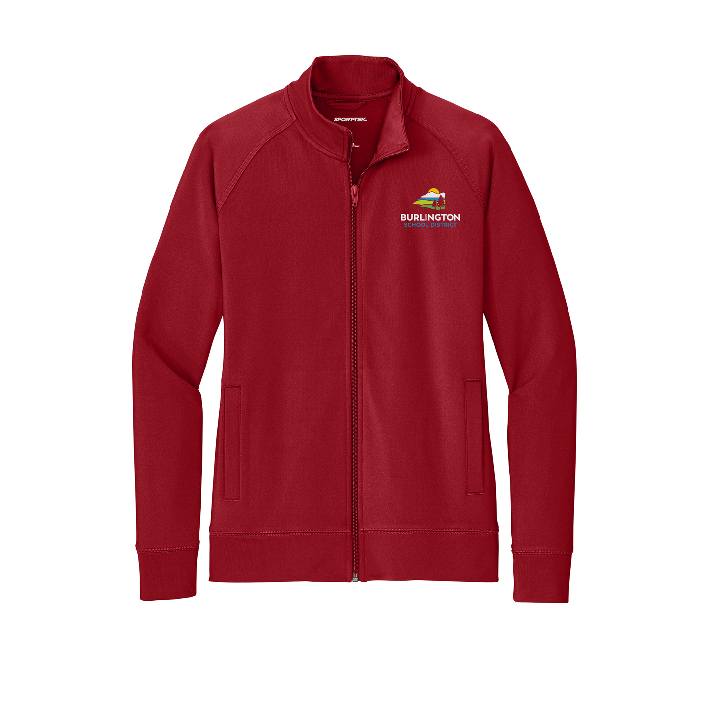bsdvt-sport-tek-womens-cadet-jacket-embroidery-leftchest-LST857-deepred-flat-front