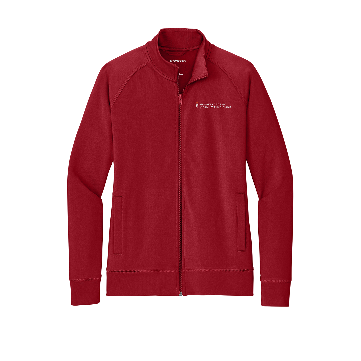 hafp-sport-tek-womens-cadet-jacket-embroidery-leftchest-LST857-deepred-flat-front