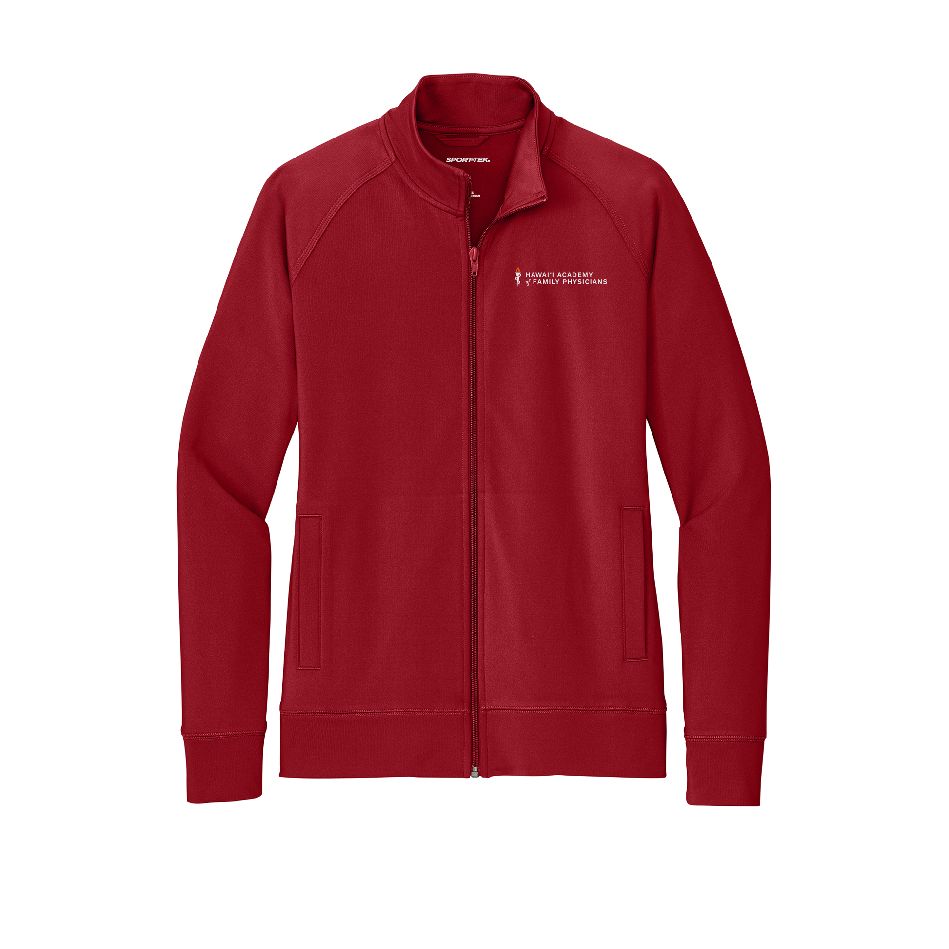 hafp-sport-tek-womens-cadet-jacket-embroidery-leftchest-LST857-deepred-flat-front