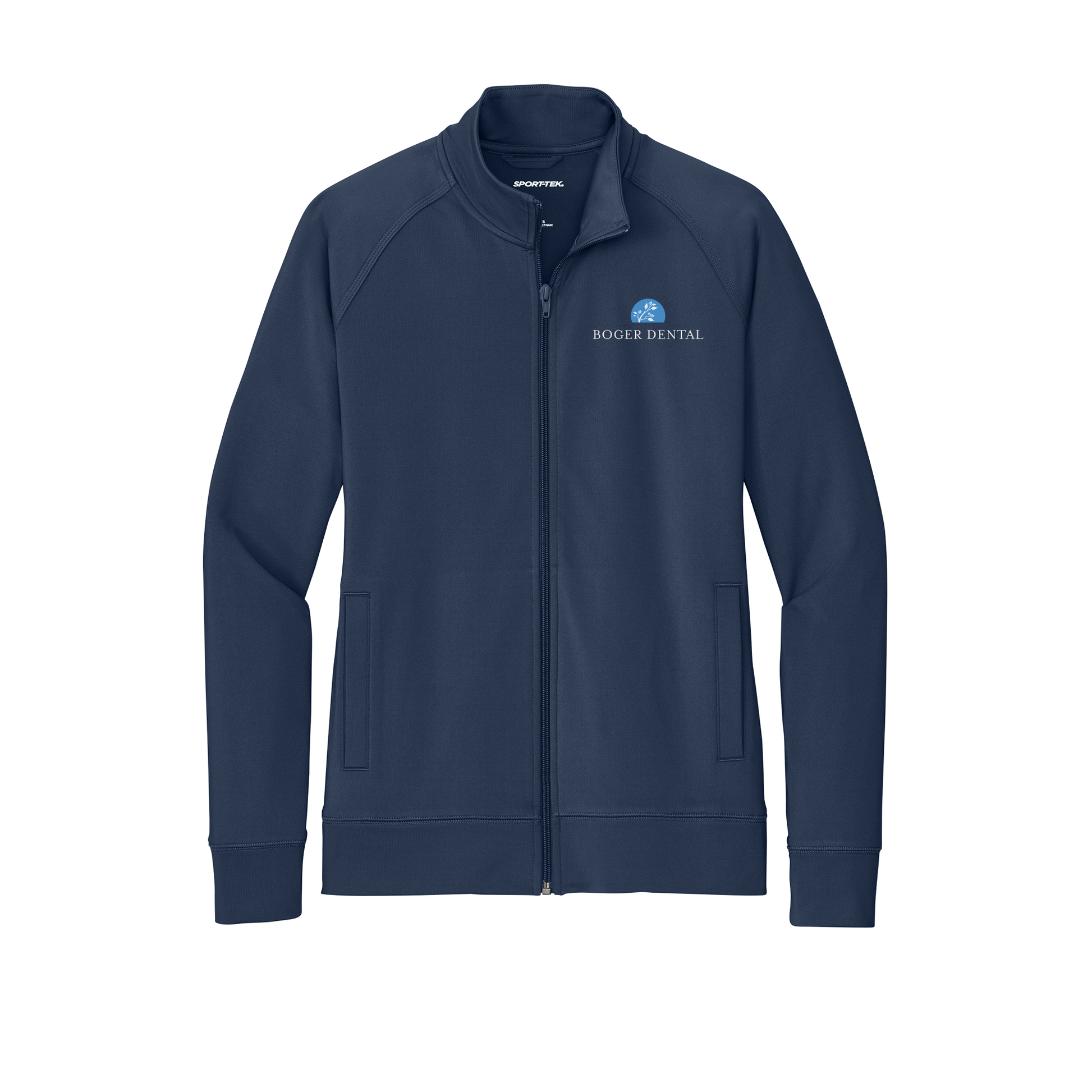 boger-dental-sport-tek-womens-cadet-jacket-embroidery-leftchest-LST857-truenavy-flat-front