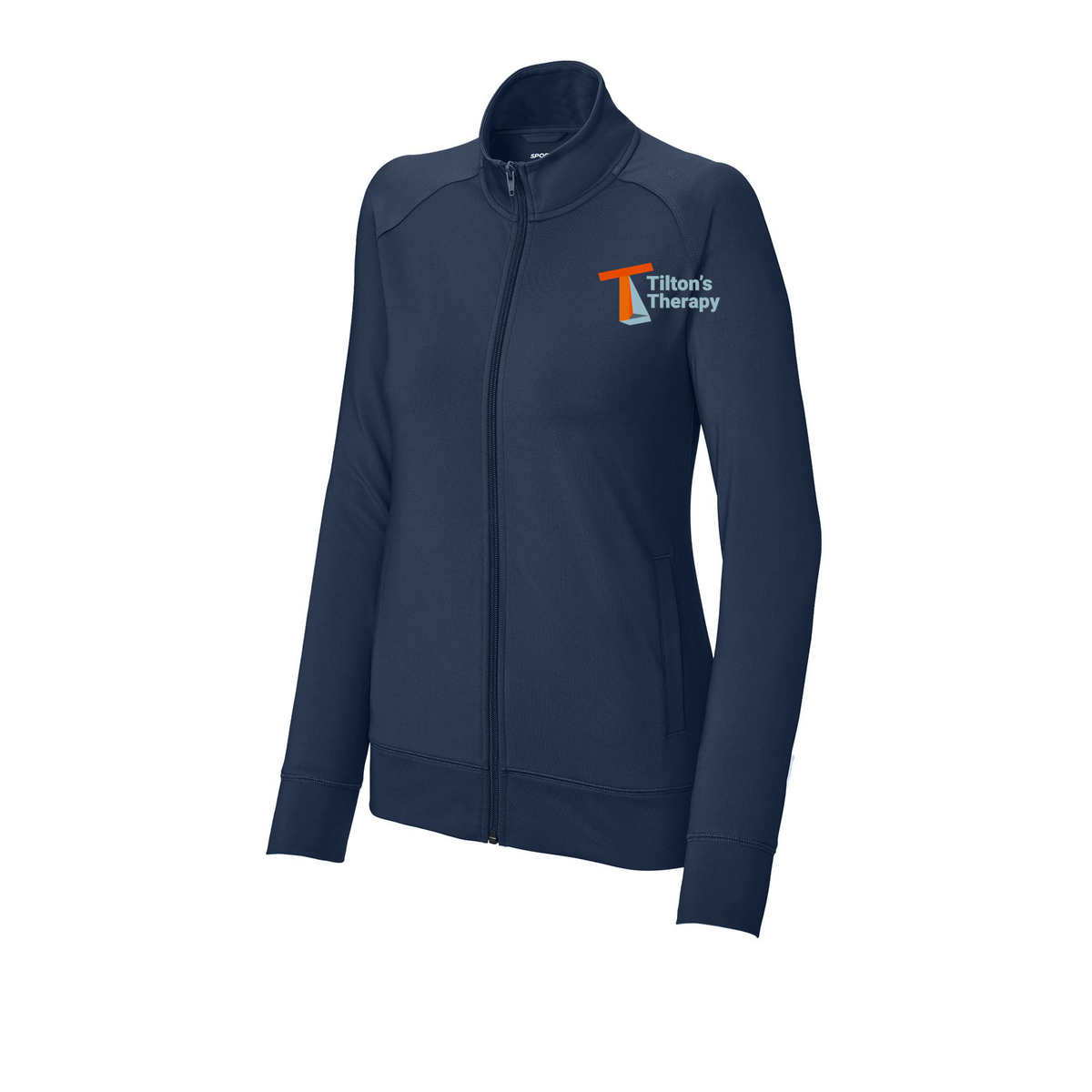 tiltonstherapy-sport-tek-womens-cadet-jacket-embroidery-leftchest-LST857-truenavy-flat-front