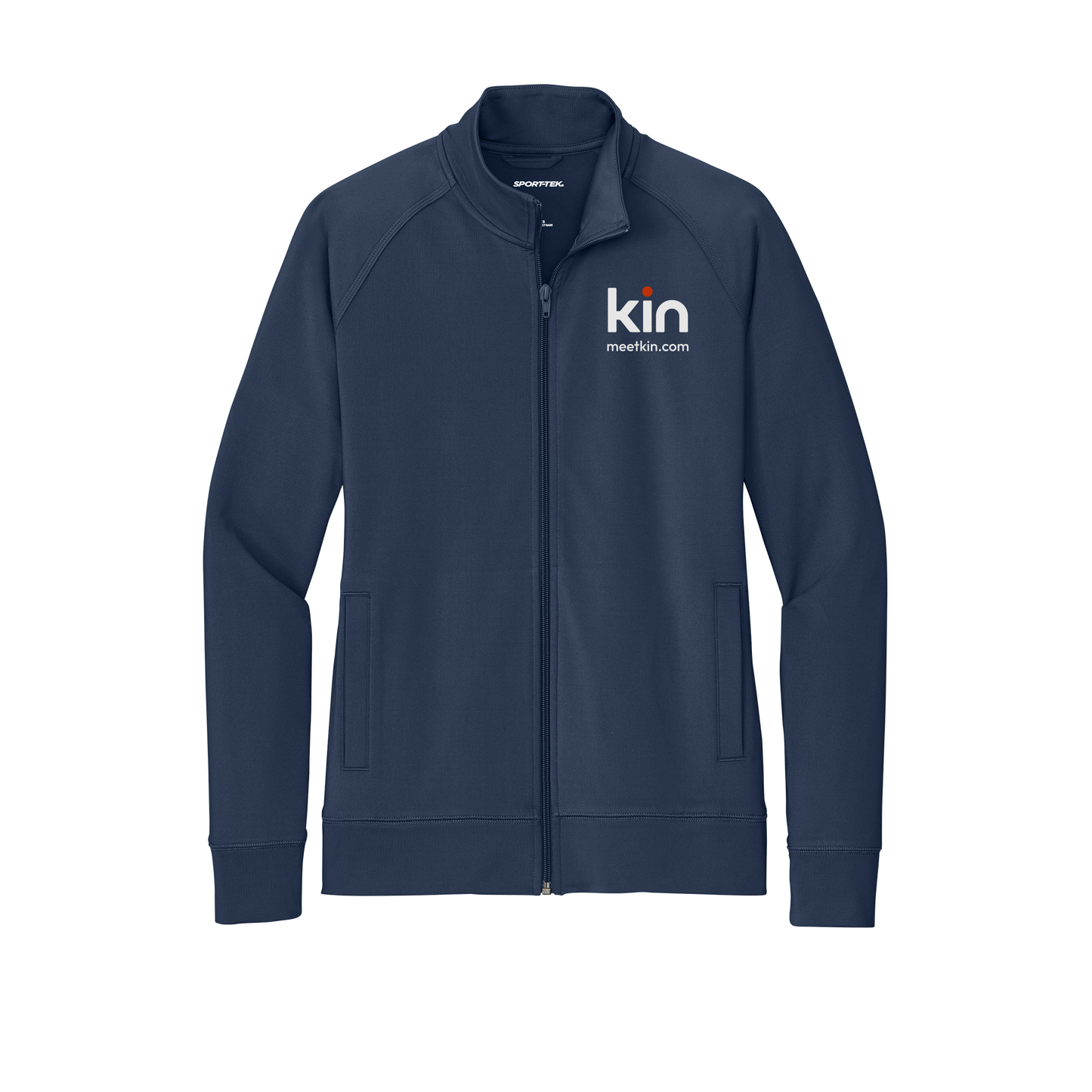 kin-sport-tek-womens-cadet-jacket-embroidery-leftchest-LST857-truenavy-flat-front