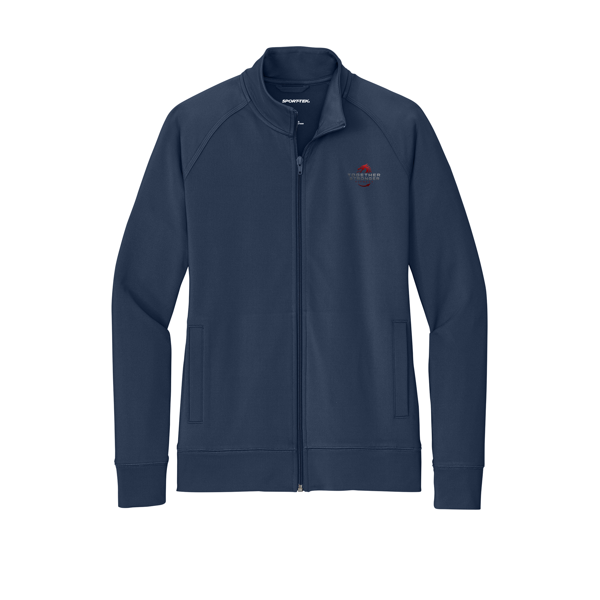 togetherstrongerfitness-sport-tek-womens-cadet-jacket-embroidery-leftchest-LST857-truenavy-flat-front