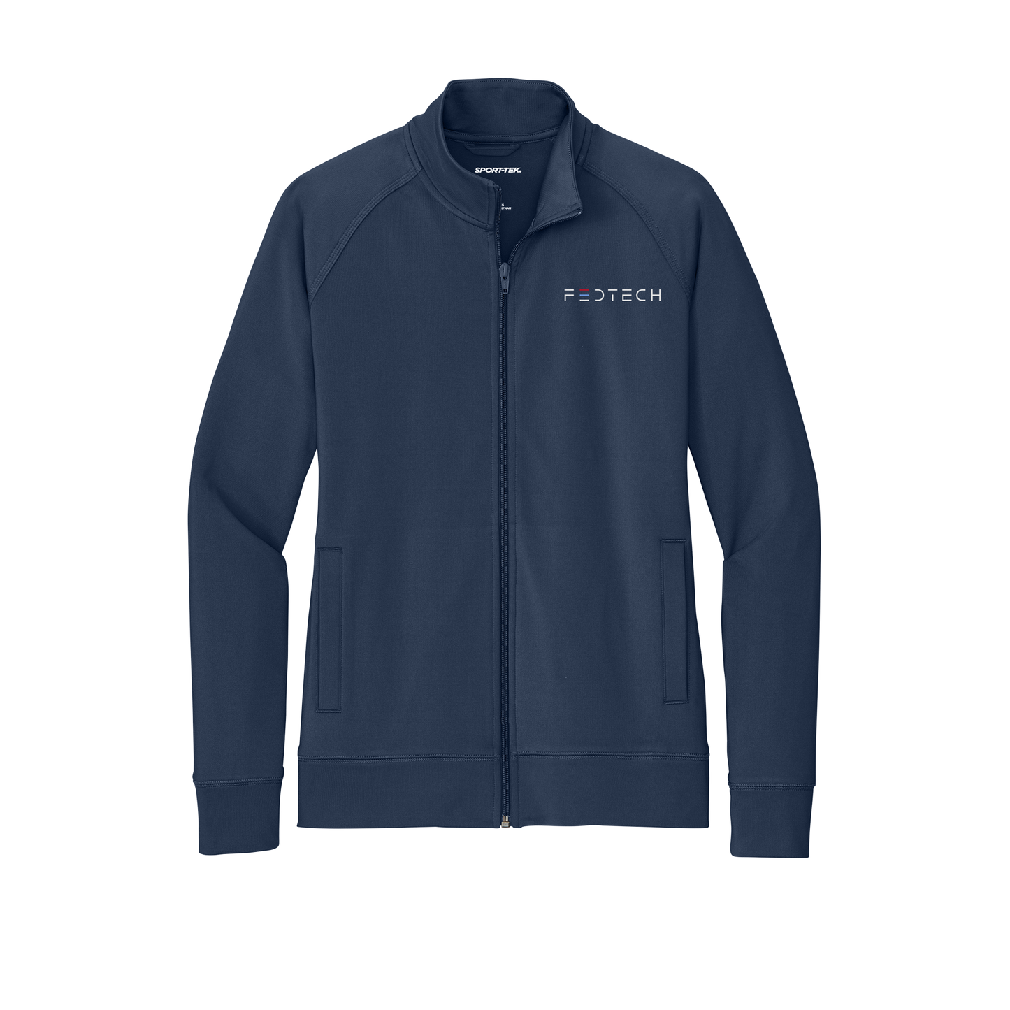 fedtech-sport-tek-womens-cadet-jacket-embroidery-leftchest-LST857-truenavy-flat-front