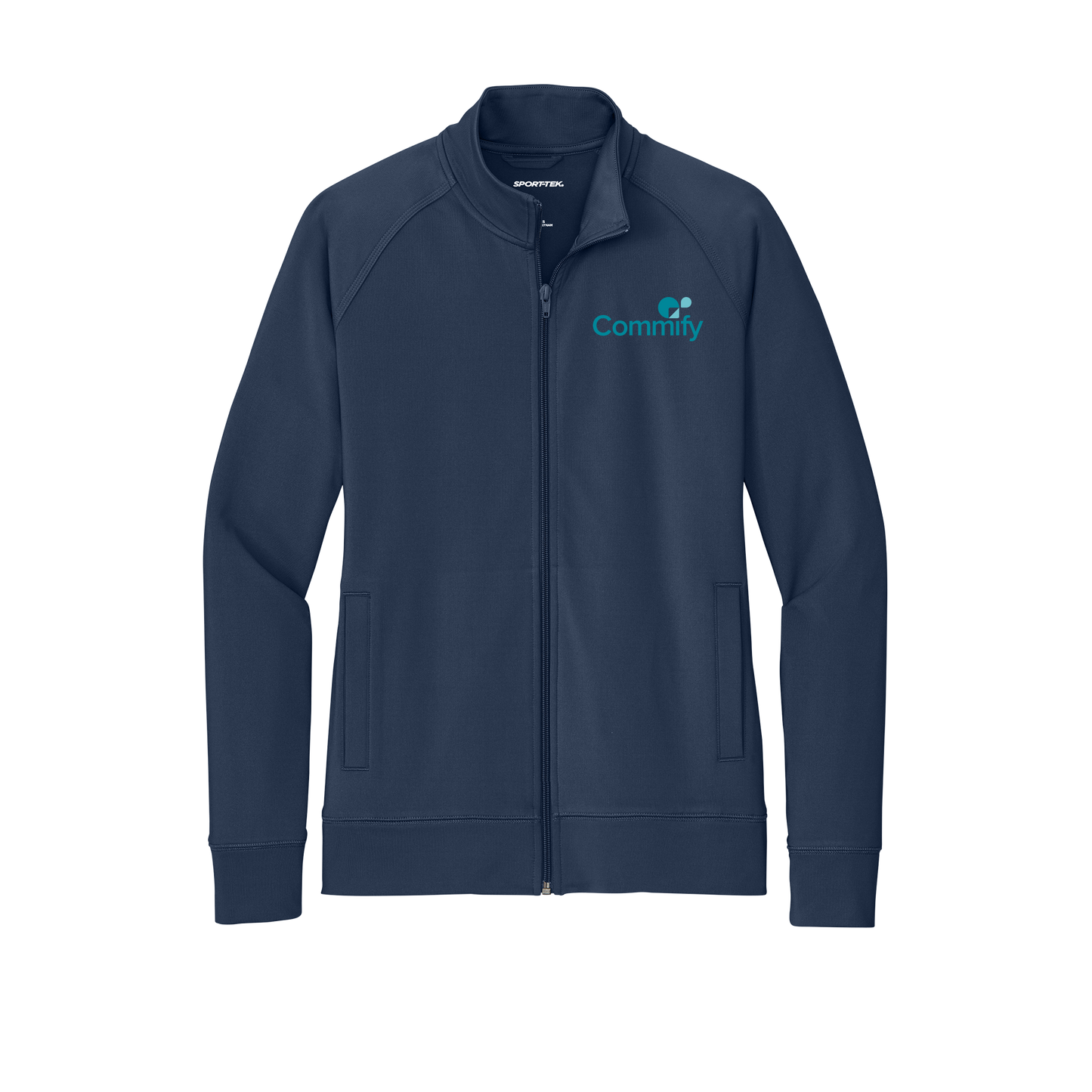commify-sport-tek-womens-cadet-jacket-embroidery-leftchest-LST857-truenavy-flat-front