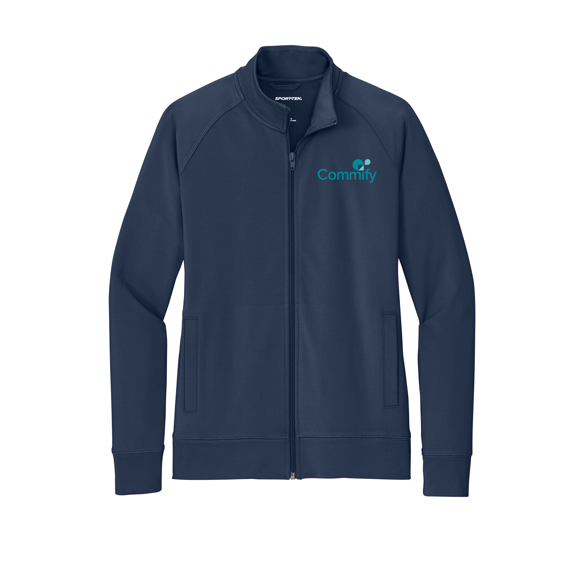 commify-sport-tek-womens-cadet-jacket-embroidery-leftchest-LST857-truenavy-flat-front