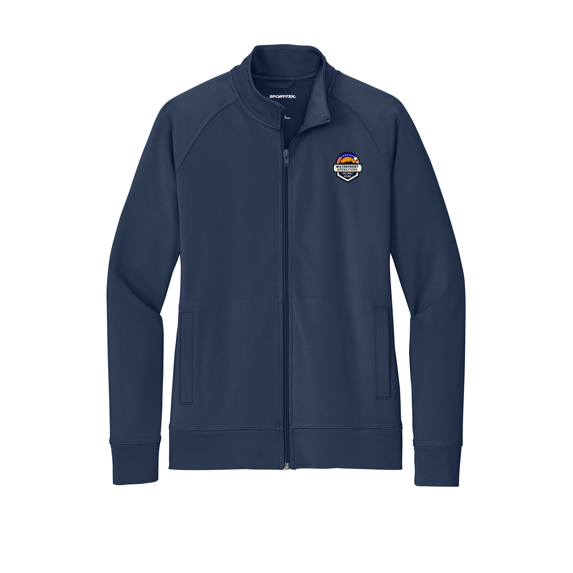 waterfront-operations-sport-tek-womens-cadet-jacket-embroidery-leftchest-LST857-truenavy-flat-front