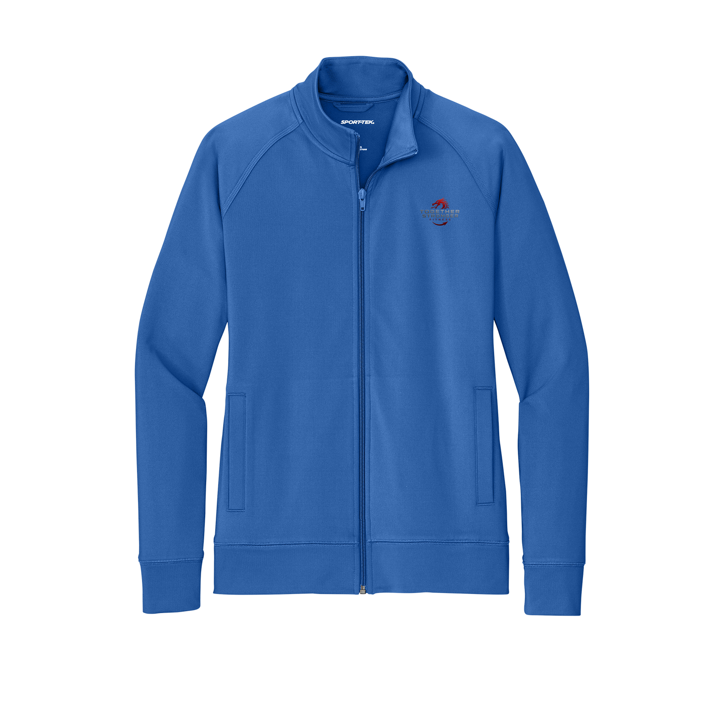 togetherstrongerfitness-sport-tek-womens-cadet-jacket-embroidery-leftchest-LST857-trueroyal-flat-front
