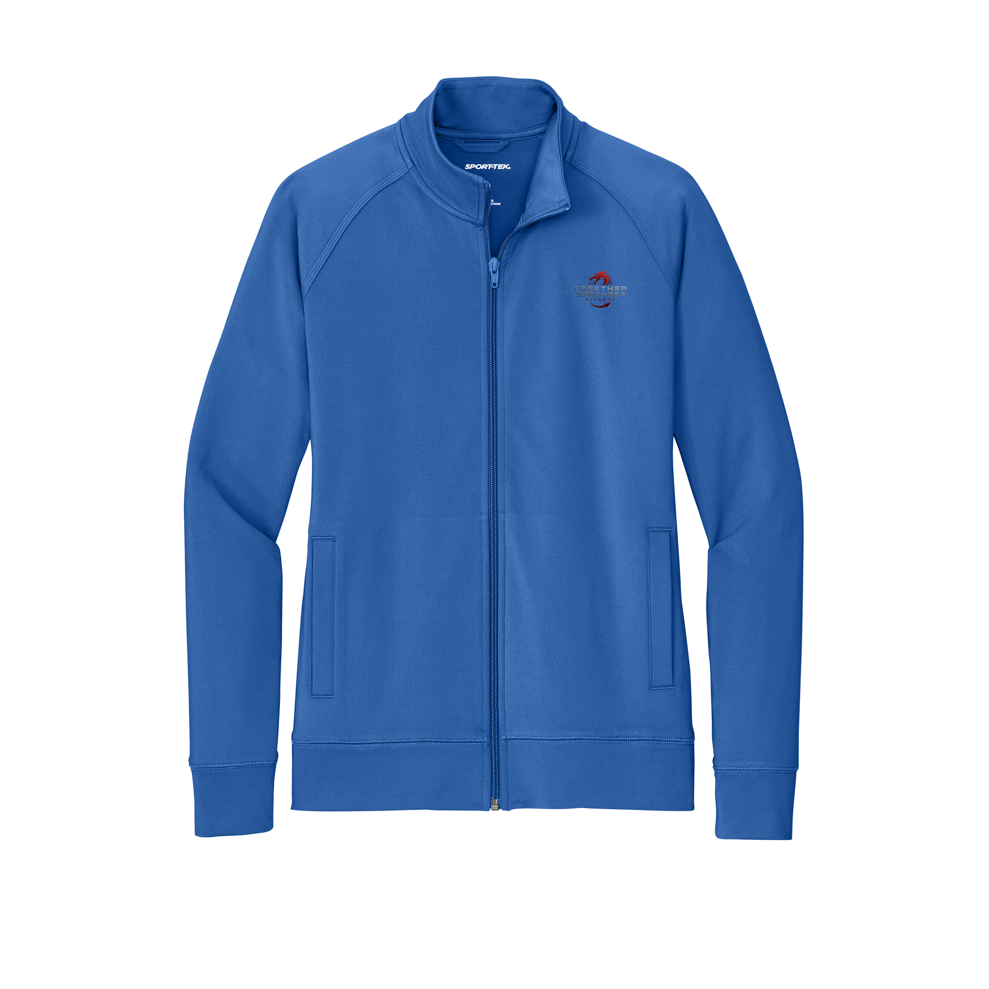 togetherstrongerfitness-sport-tek-womens-cadet-jacket-embroidery-leftchest-LST857-trueroyal-flat-front