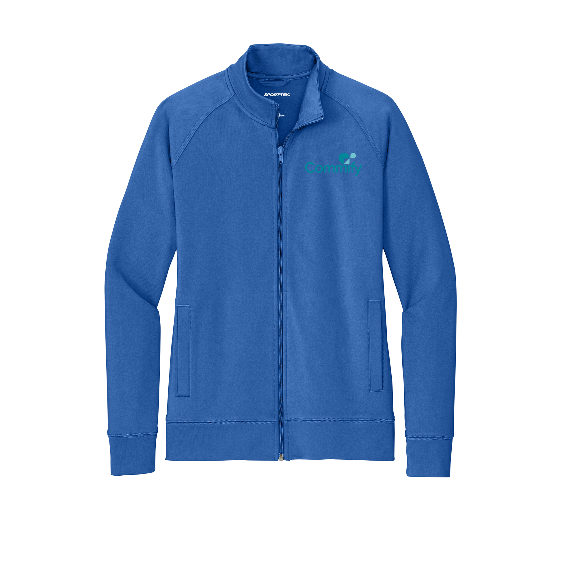 commify-sport-tek-womens-cadet-jacket-embroidery-leftchest-LST857-trueroyal-flat-front