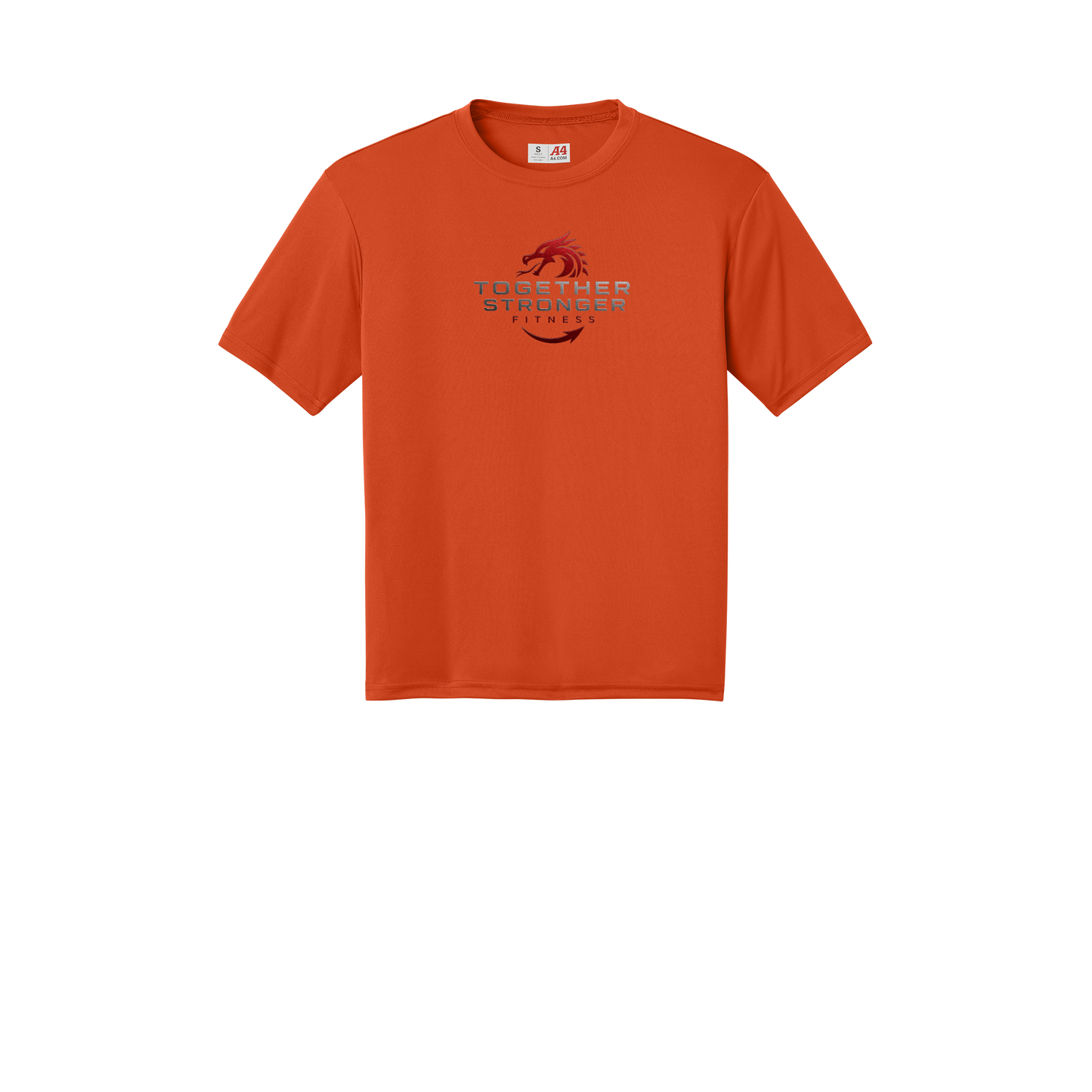 togetherstrongerfitness-a4-cooling-performance-tee-dtf-front-N3142-athleticorange-flat-front