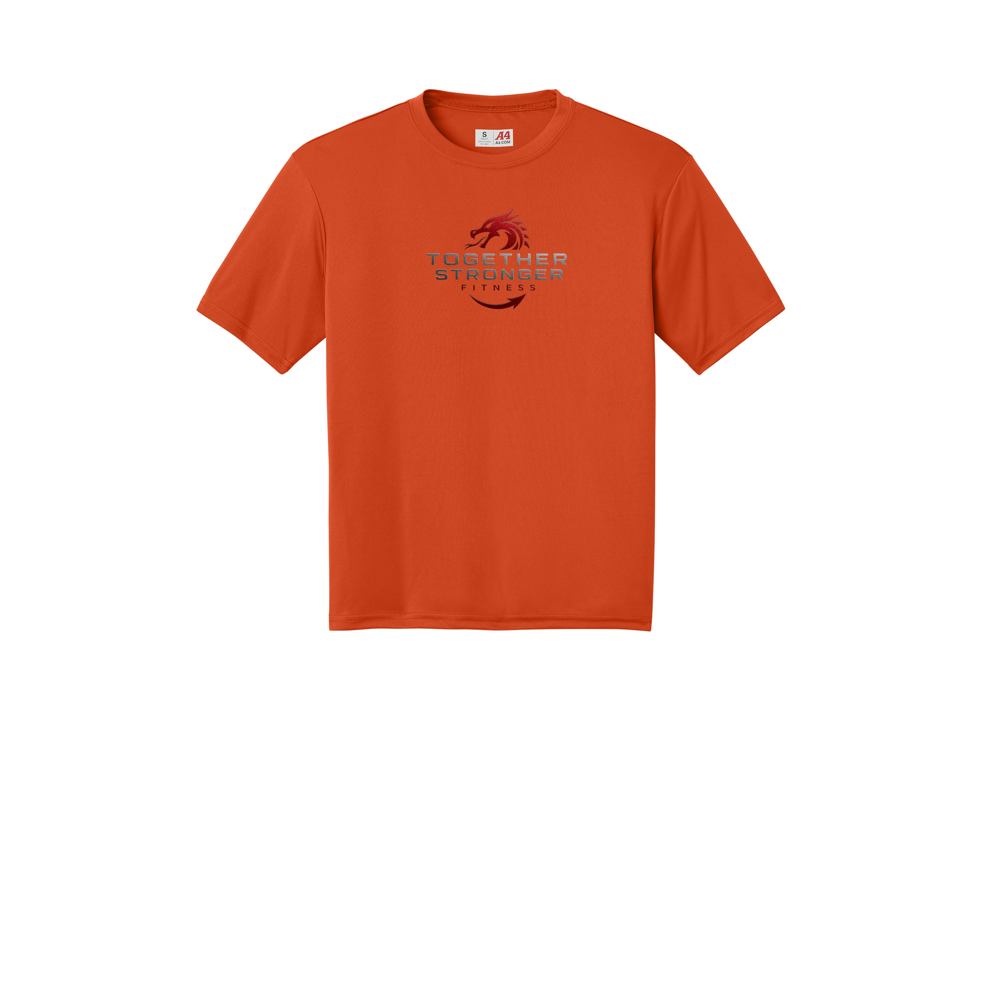 togetherstrongerfitness-a4-cooling-performance-tee-dtf-front-N3142-athleticorange-flat-front