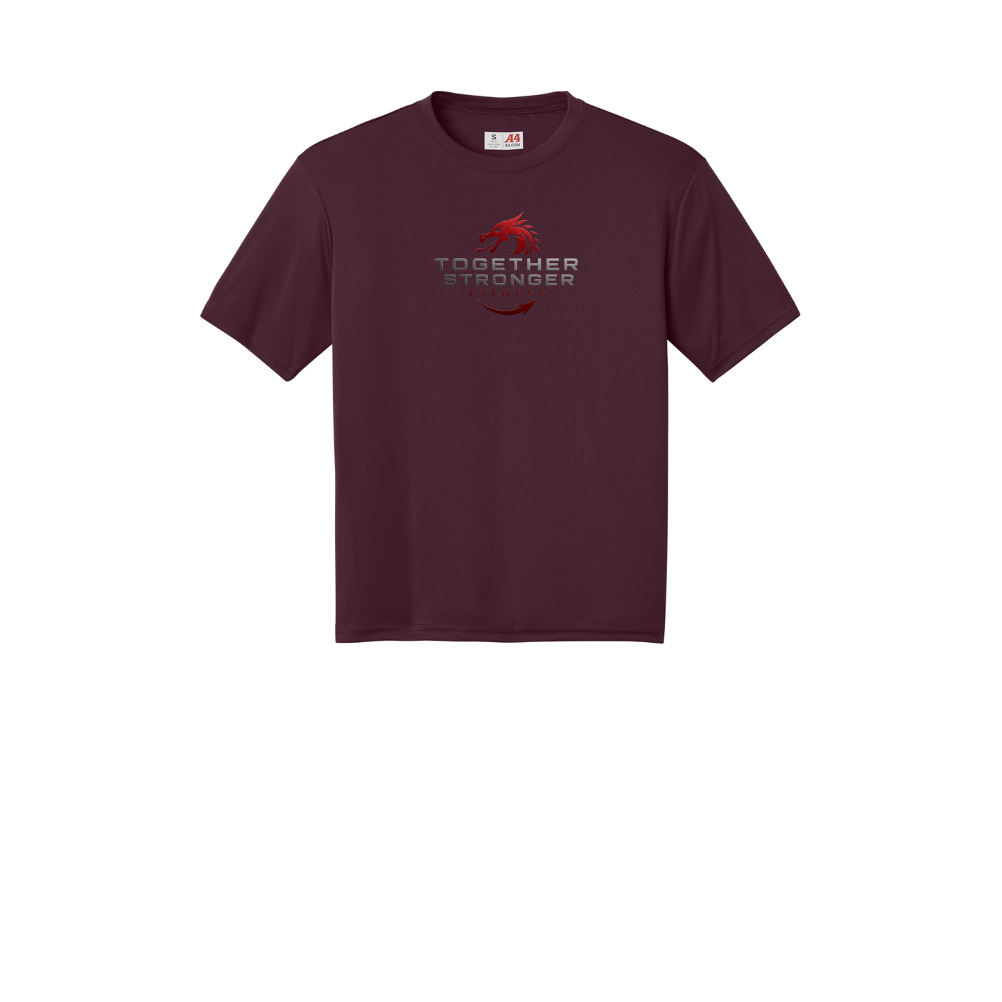 togetherstrongerfitness-a4-cooling-performance-tee-dtf-front-N3142-maroon-flat-front