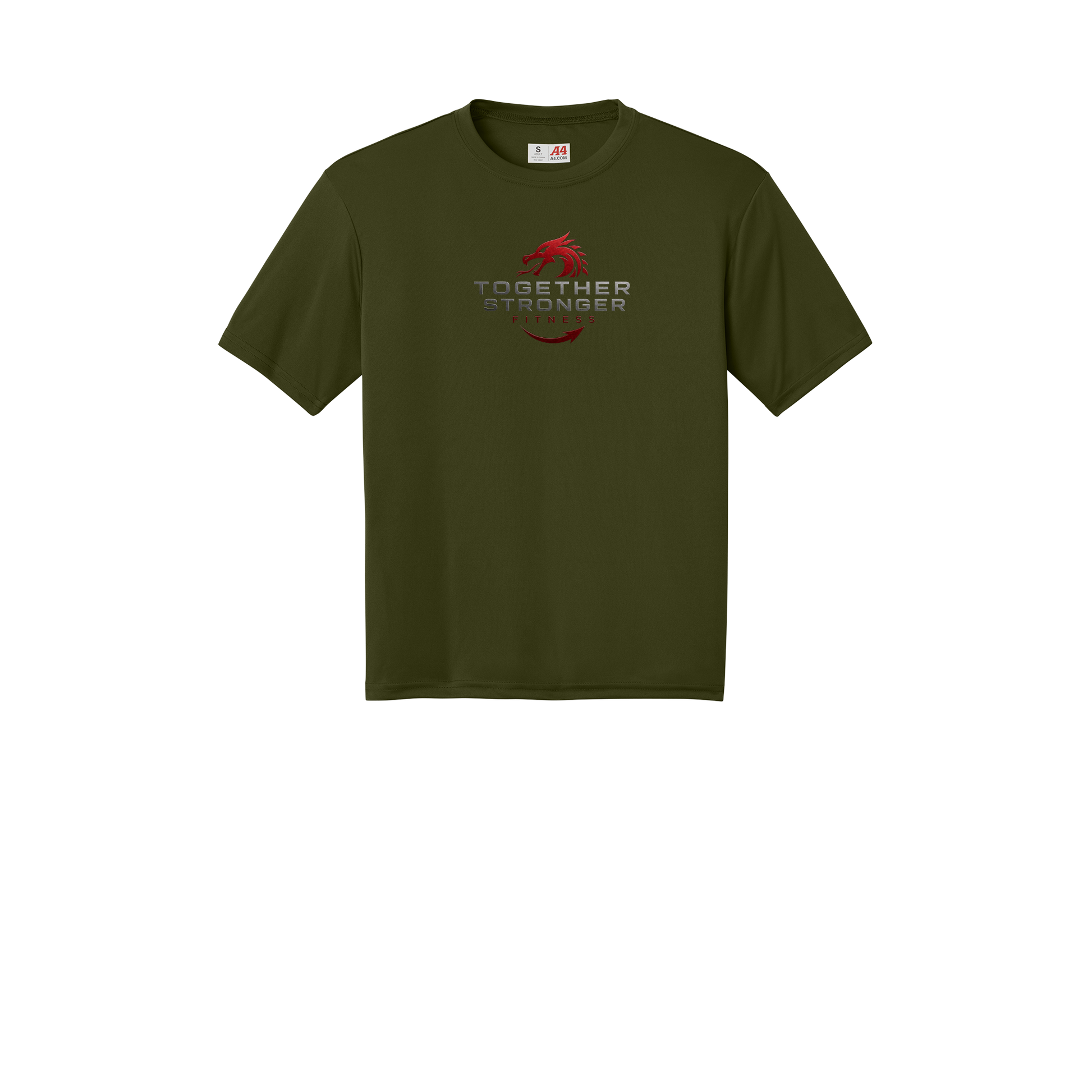 togetherstrongerfitness-a4-cooling-performance-tee-dtf-front-N3142-militarygreen-flat-front