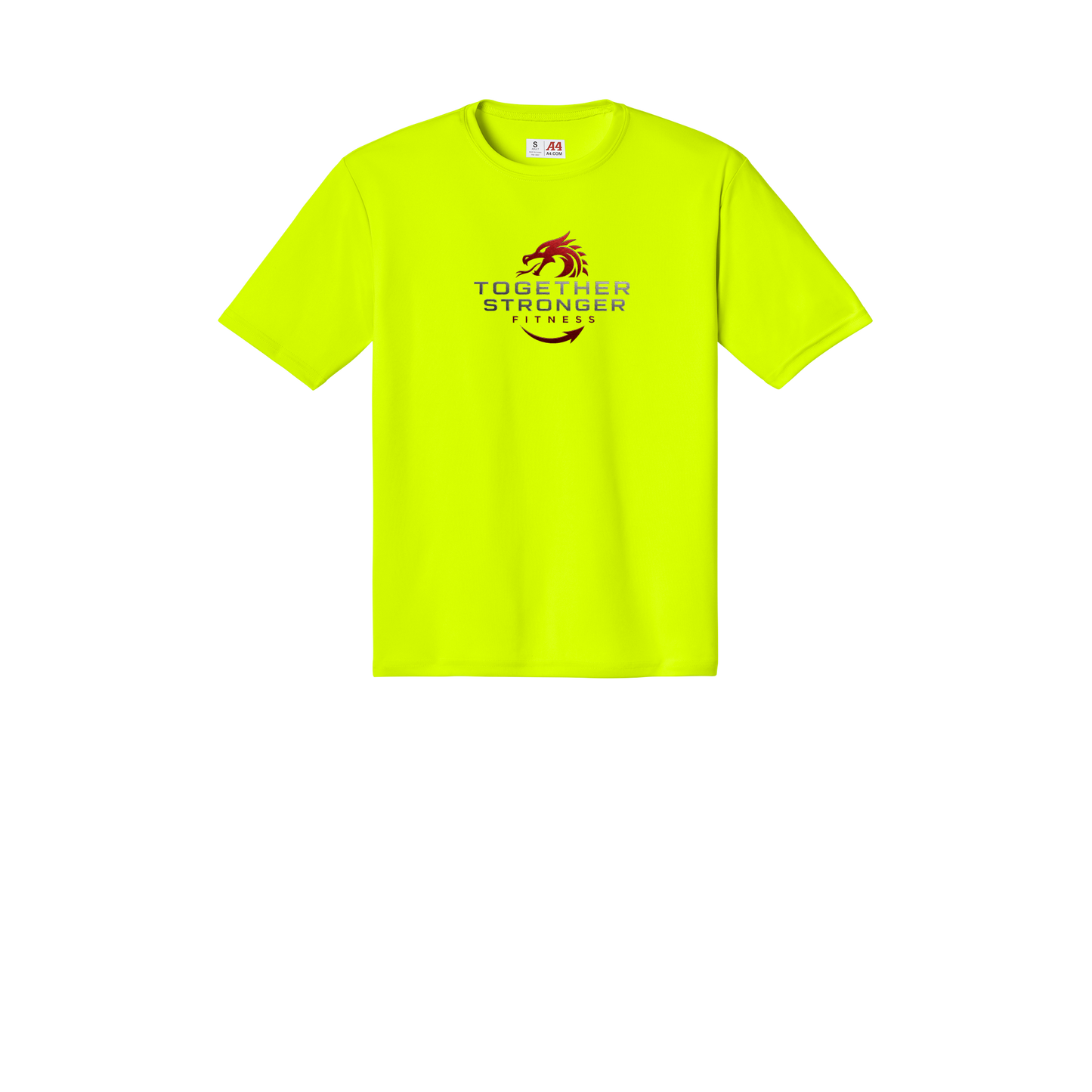 togetherstrongerfitness-a4-cooling-performance-tee-dtf-front-N3142-safetyyellow-flat-front