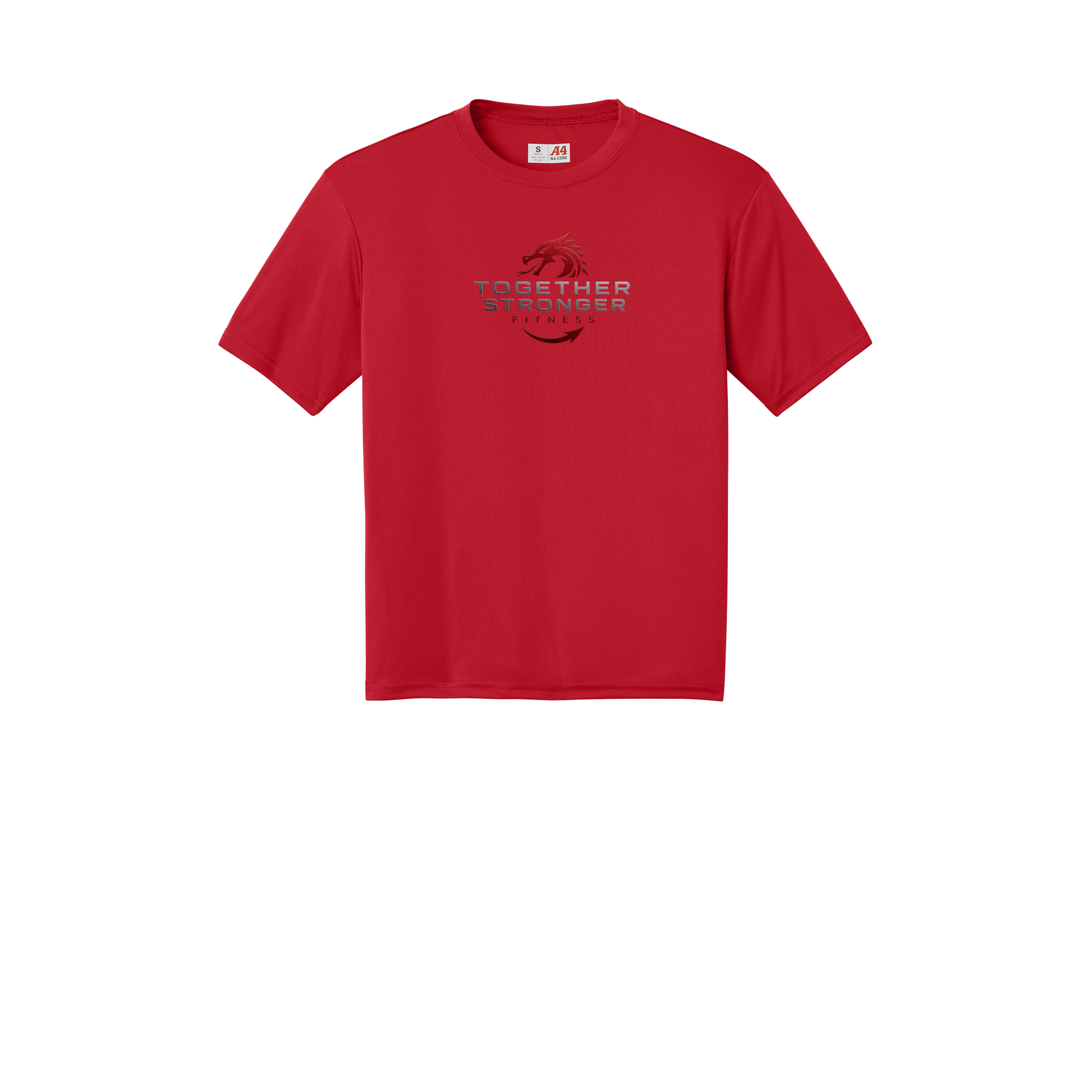 togetherstrongerfitness-a4-cooling-performance-tee-dtf-front-N3142-scarlet-flat-front