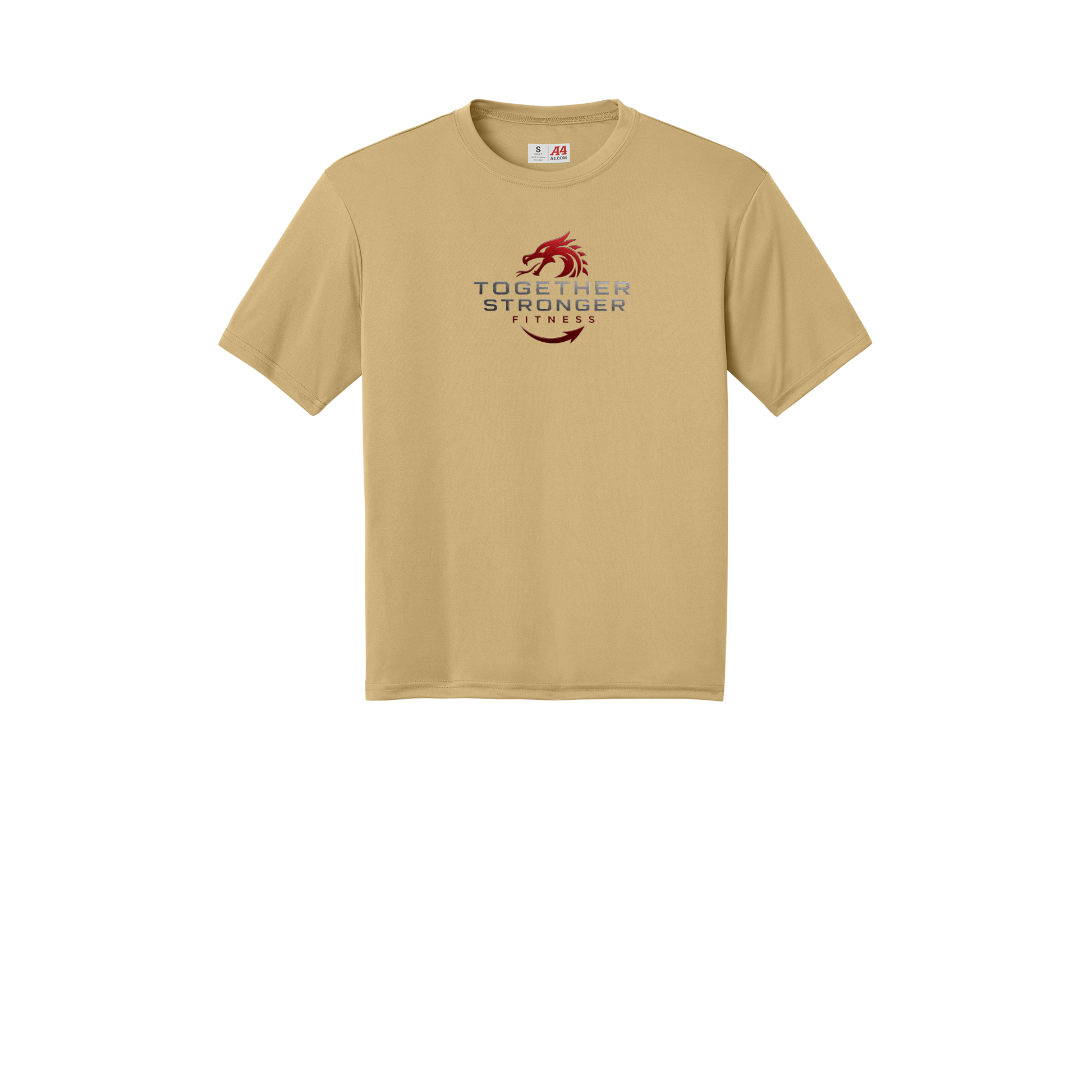 togetherstrongerfitness-a4-cooling-performance-tee-dtf-front-N3142-vegasgold-flat-front