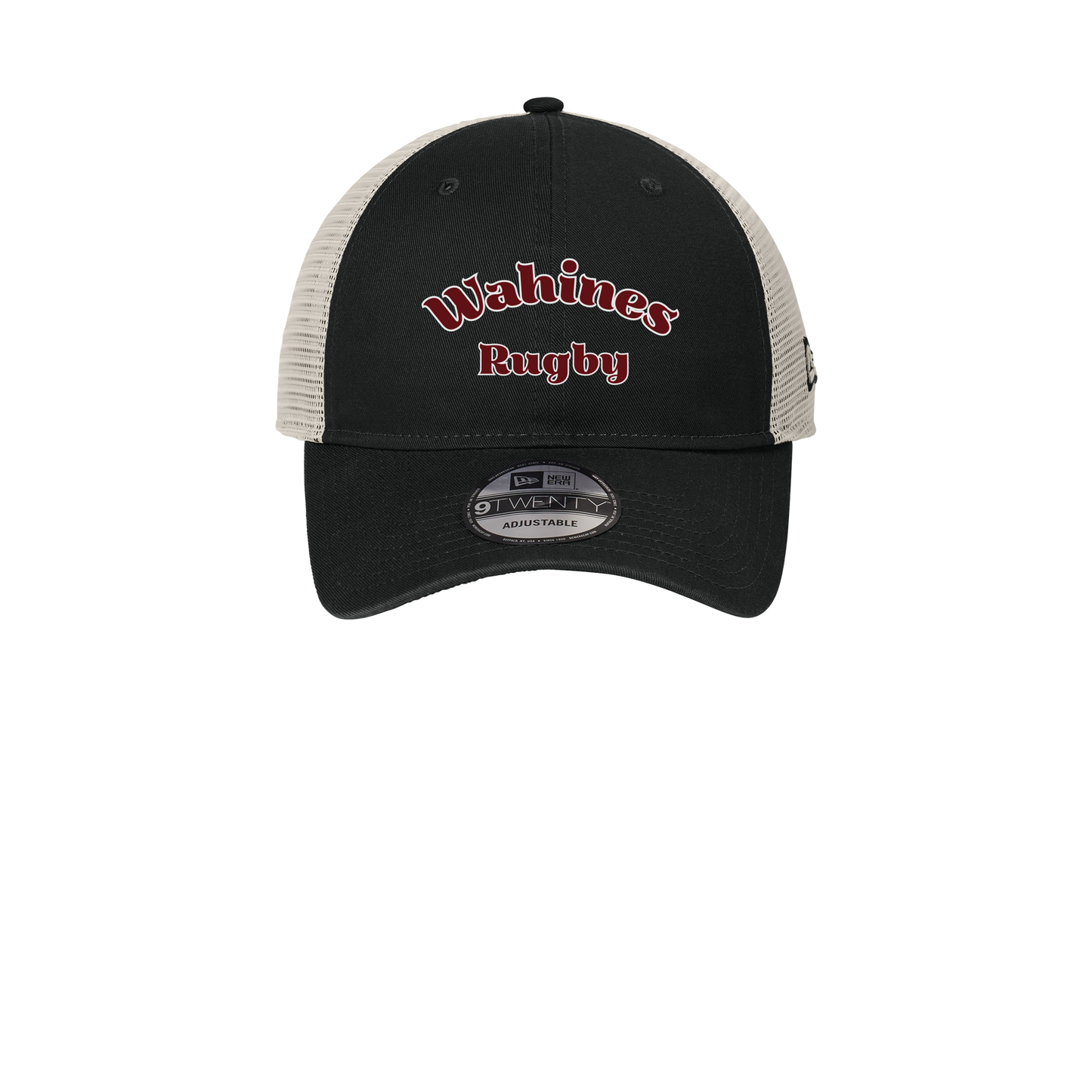 wahines-new-era-9twnety-unstructured-mesh-snapback-cap-fancy-font-embroidery-capfront-NE215-blackstone-flat-front