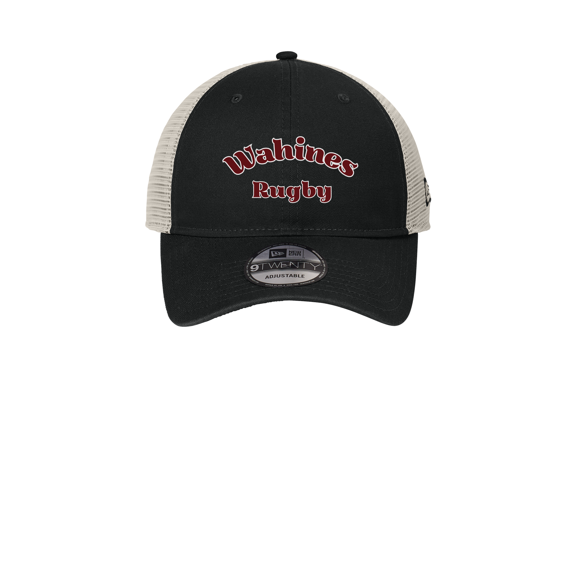 wahines-new-era-9twnety-unstructured-mesh-snapback-cap-fancy-font-embroidery-capfront-NE215-blackstone-flat-front