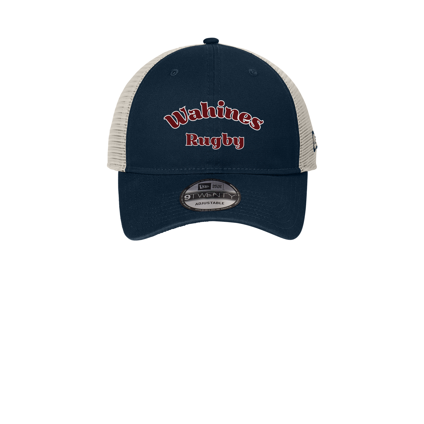 wahines-new-era-9twnety-unstructured-mesh-snapback-cap-fancy-font-embroidery-capfront-NE215-deepnavystone-flat-front