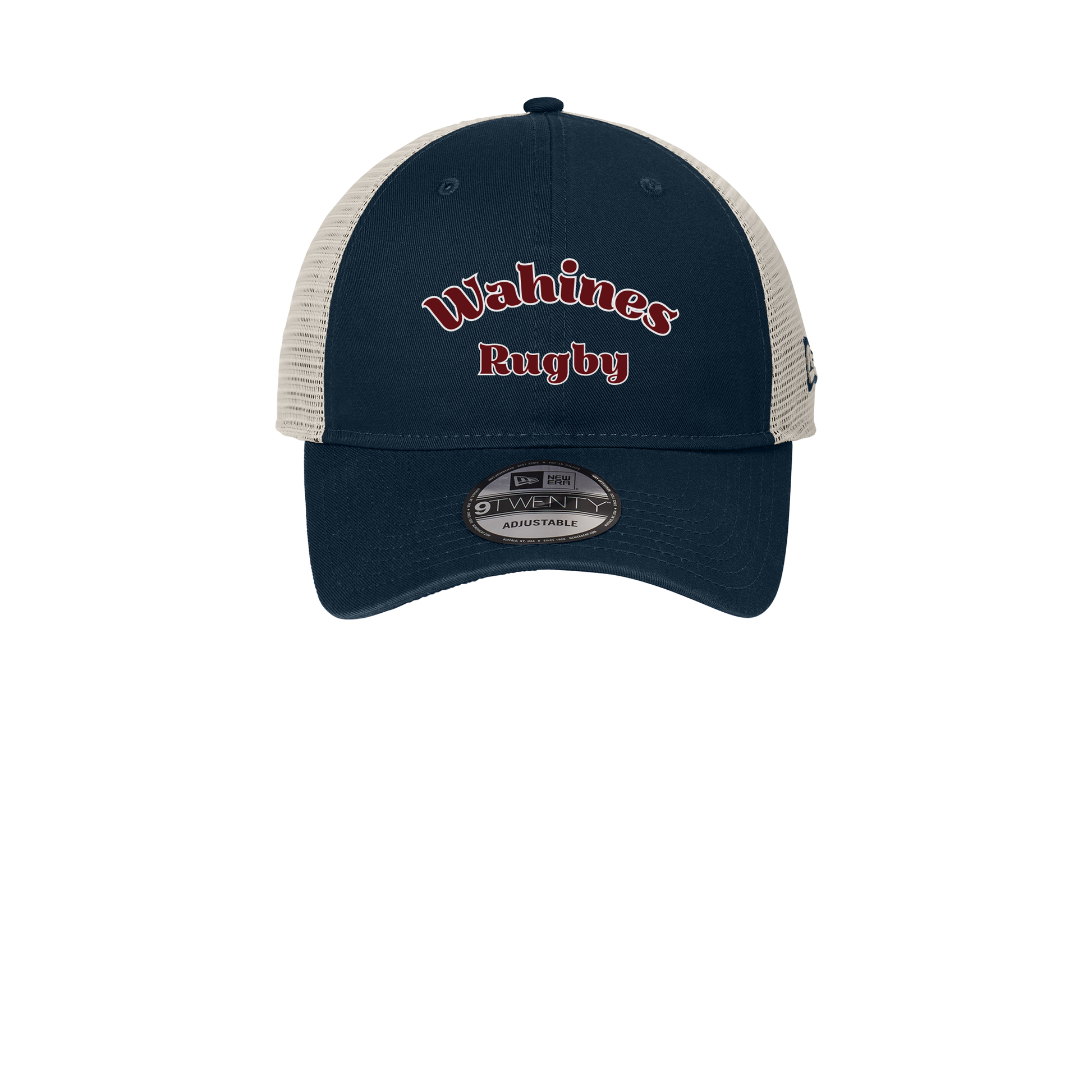 wahines-new-era-9twnety-unstructured-mesh-snapback-cap-fancy-font-embroidery-capfront-NE215-deepnavystone-flat-front