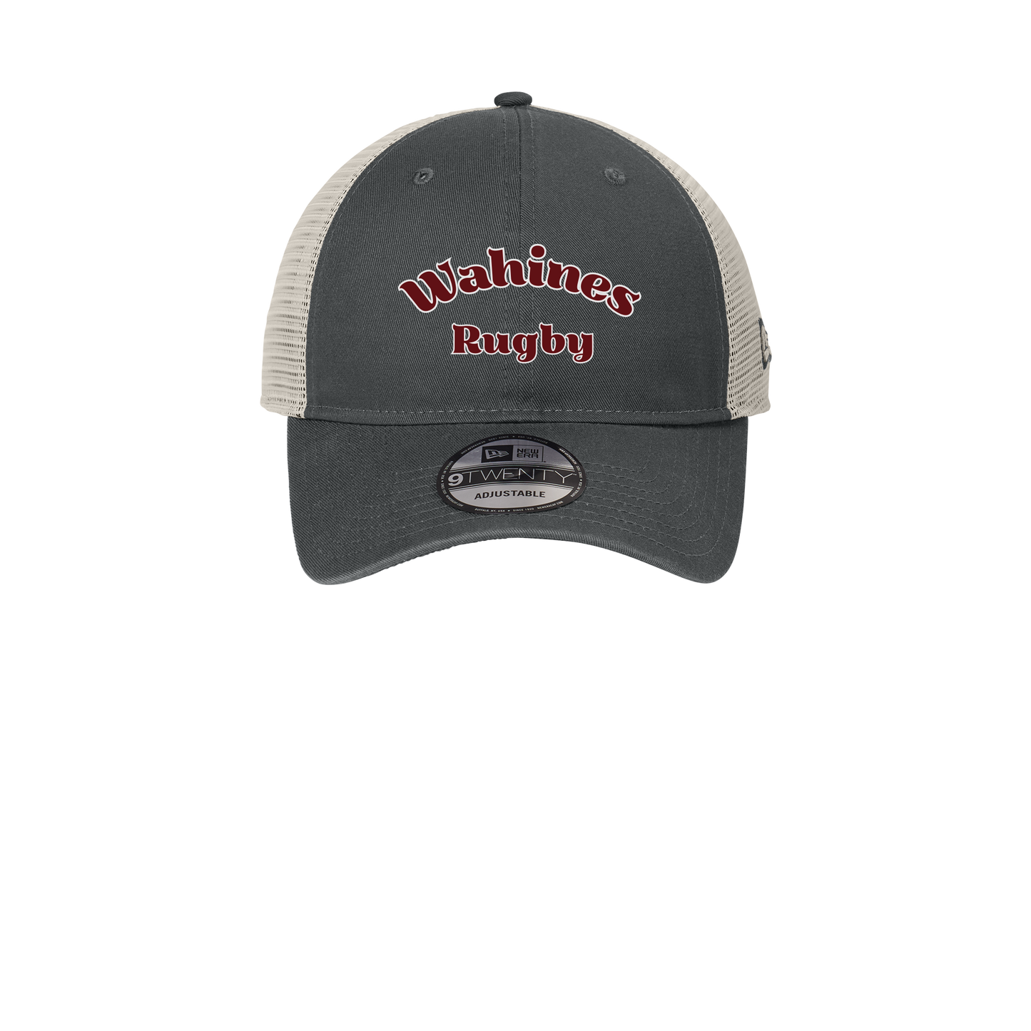wahines-new-era-9twnety-unstructured-mesh-snapback-cap-fancy-font-embroidery-capfront-NE215-graphitestone-flat-front