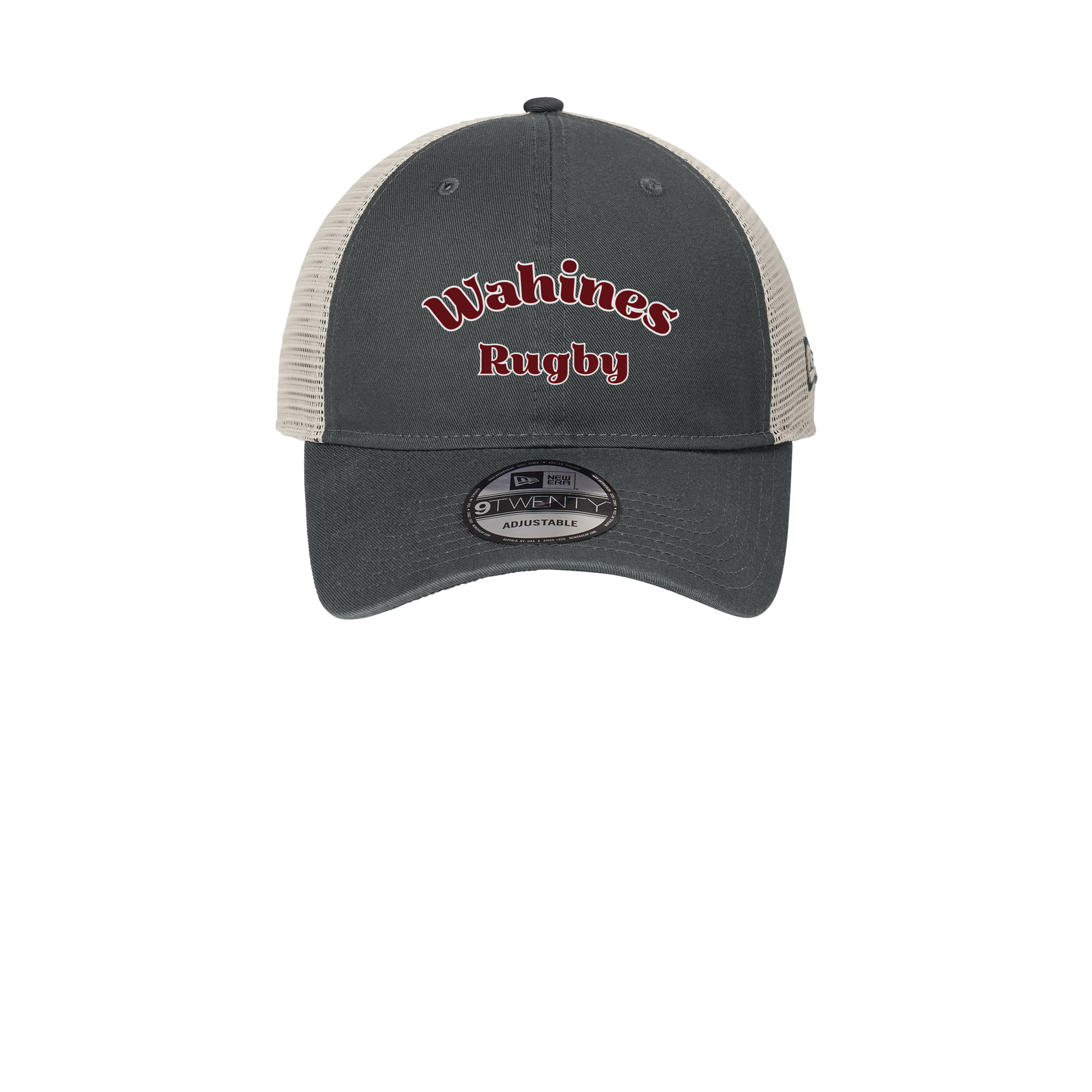 wahines-new-era-9twnety-unstructured-mesh-snapback-cap-fancy-font-embroidery-capfront-NE215-graphitestone-flat-front