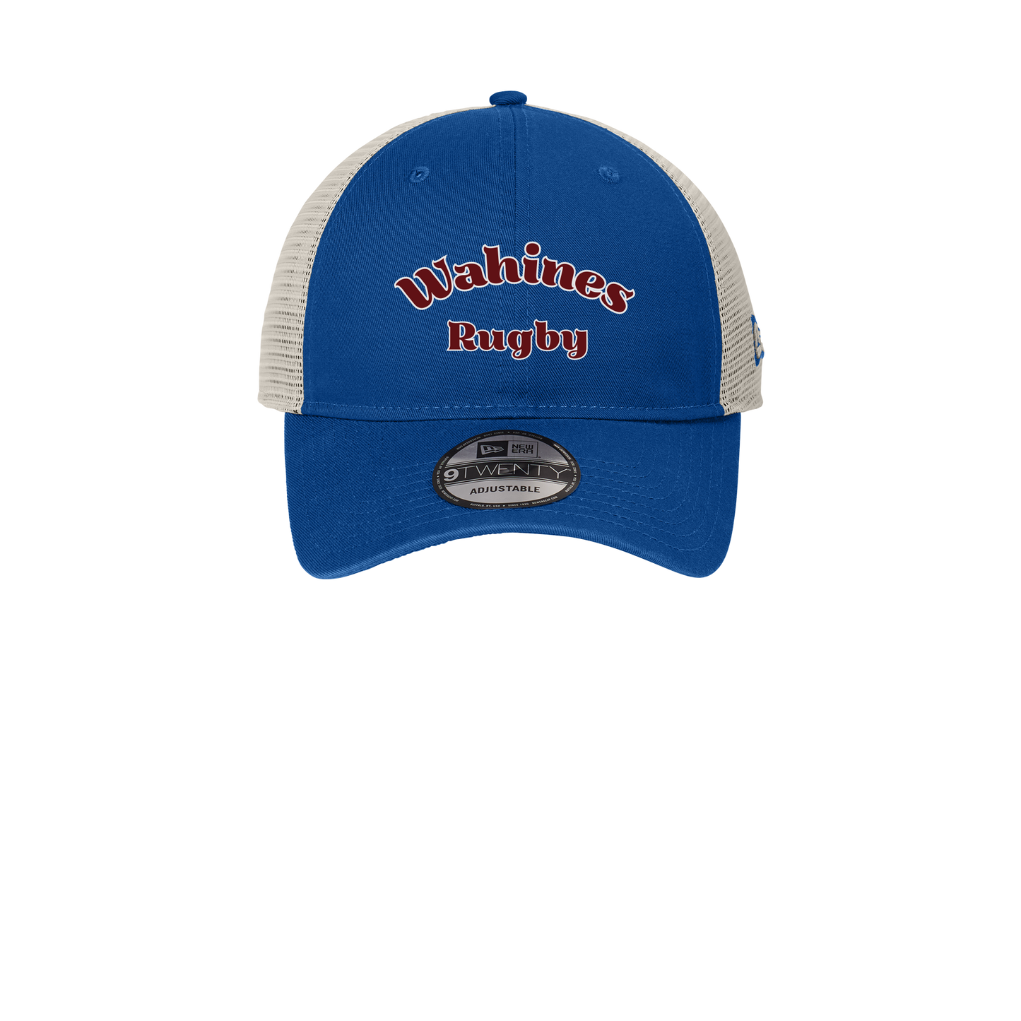 wahines-new-era-9twnety-unstructured-mesh-snapback-cap-fancy-font-embroidery-capfront-NE215-royalstone-flat-front