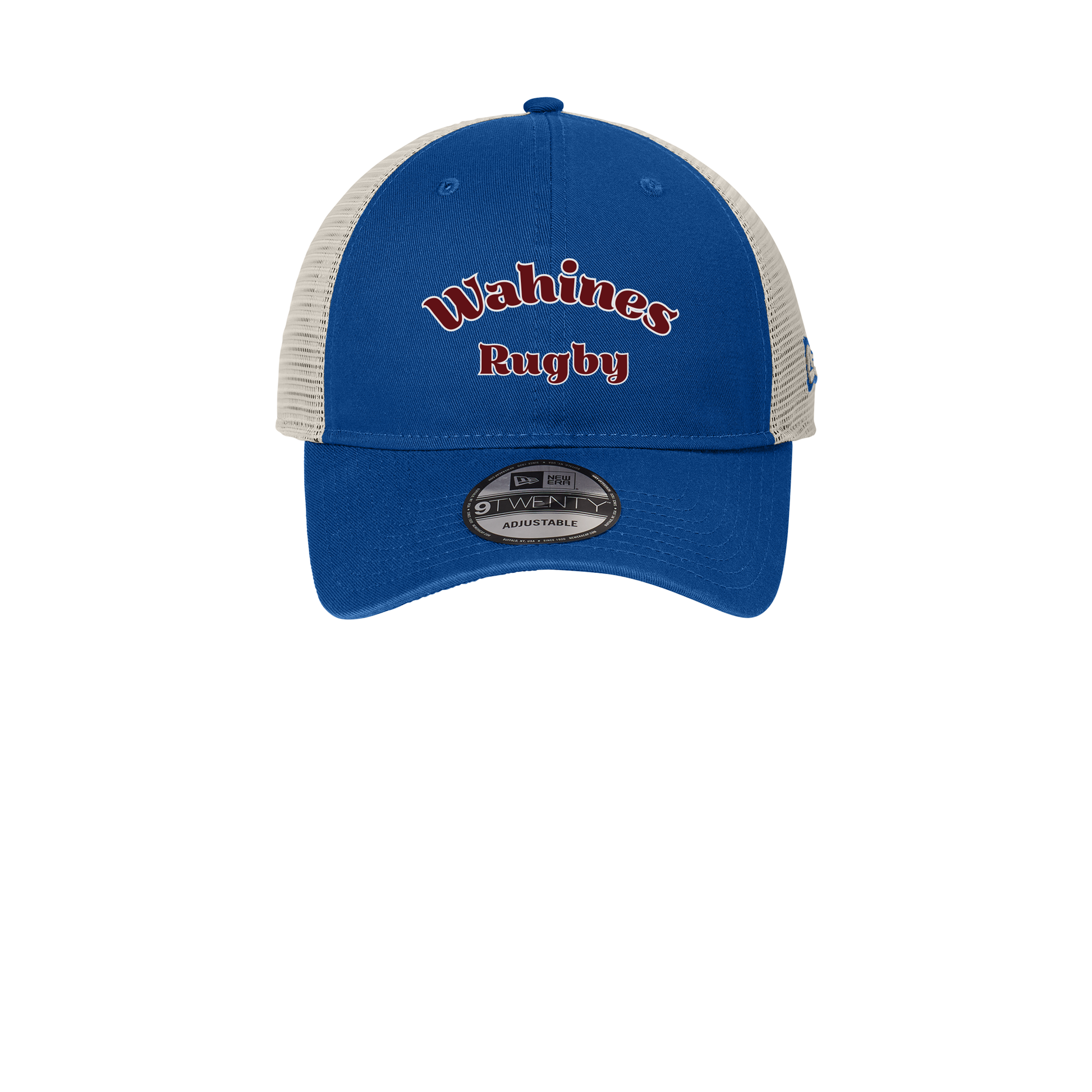 wahines-new-era-9twnety-unstructured-mesh-snapback-cap-fancy-font-embroidery-capfront-NE215-royalstone-flat-front