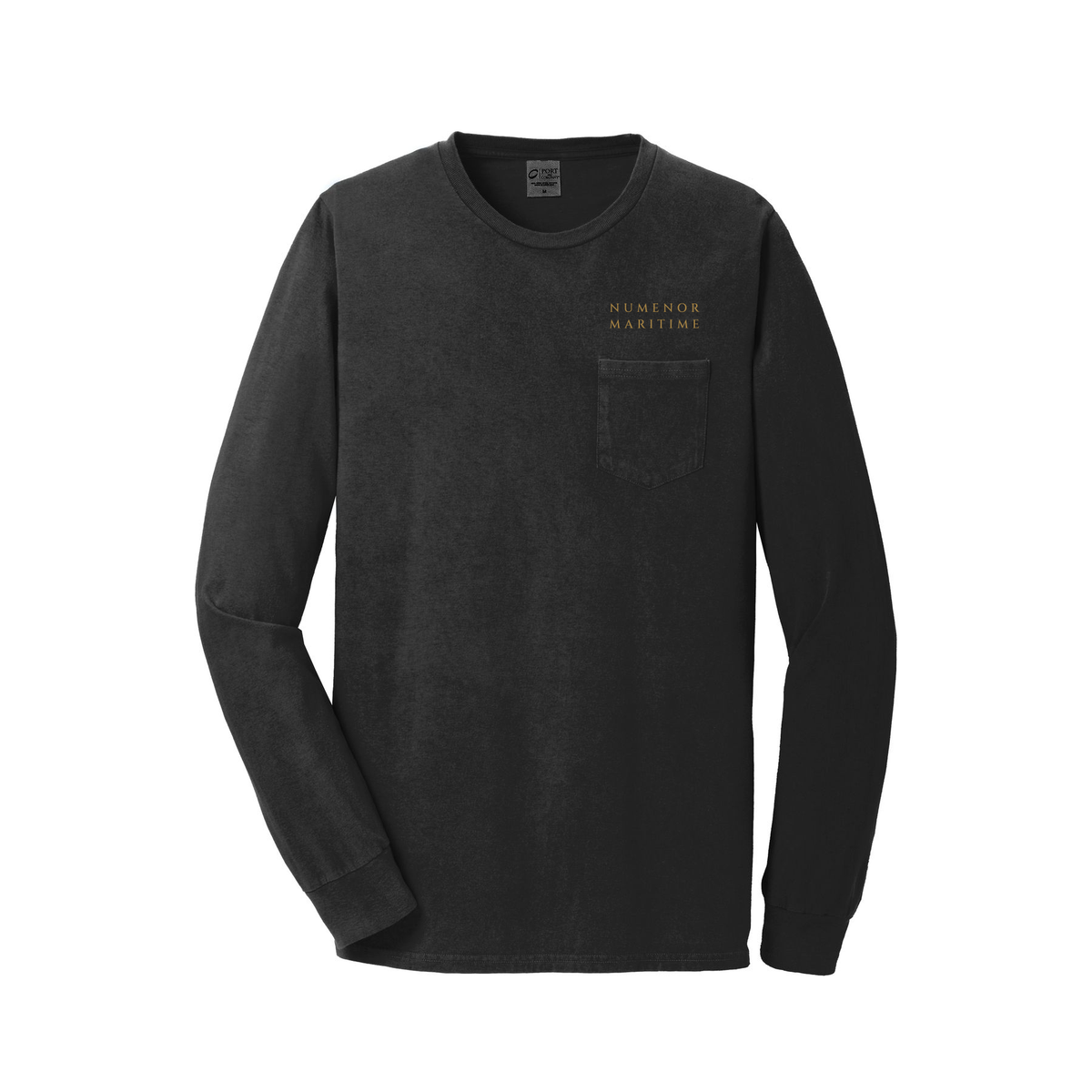 numenormaritime-deep-sea-crew-port-co-beach-wash-garment-dyed-long-sleeve-pocket-tee-dtf-front-PC099LSP-black-flat-front